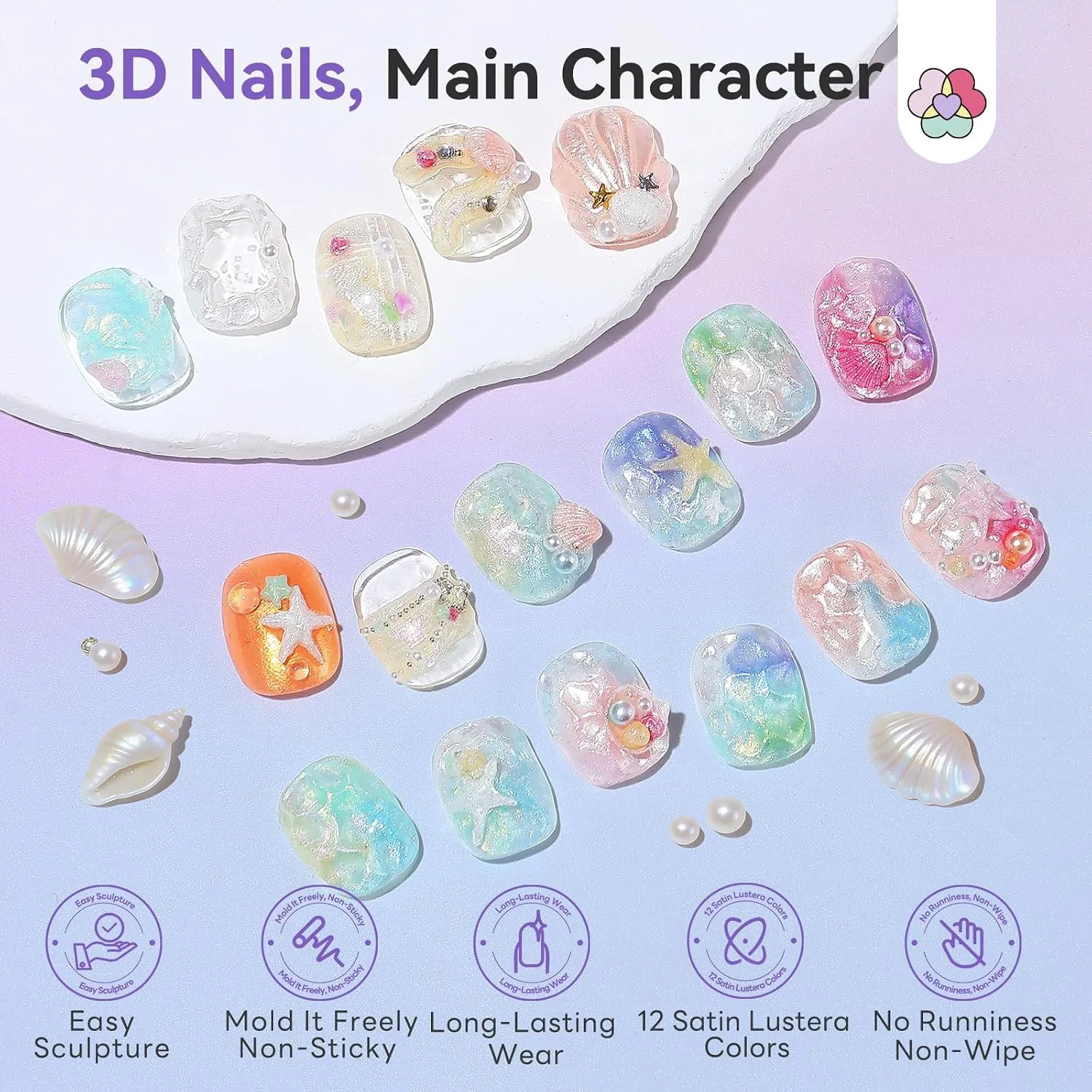 SAVILAND 3D Sculpture Gel Set: 12 No-Wipe Satin Luster 3D Nail Art