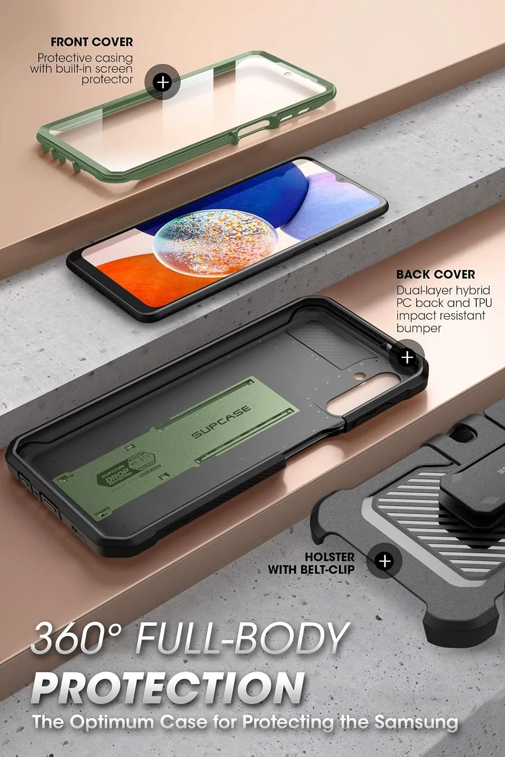 SUPCASE for Samsung Galaxy A14 5G Case with Screen Protector, Guldan