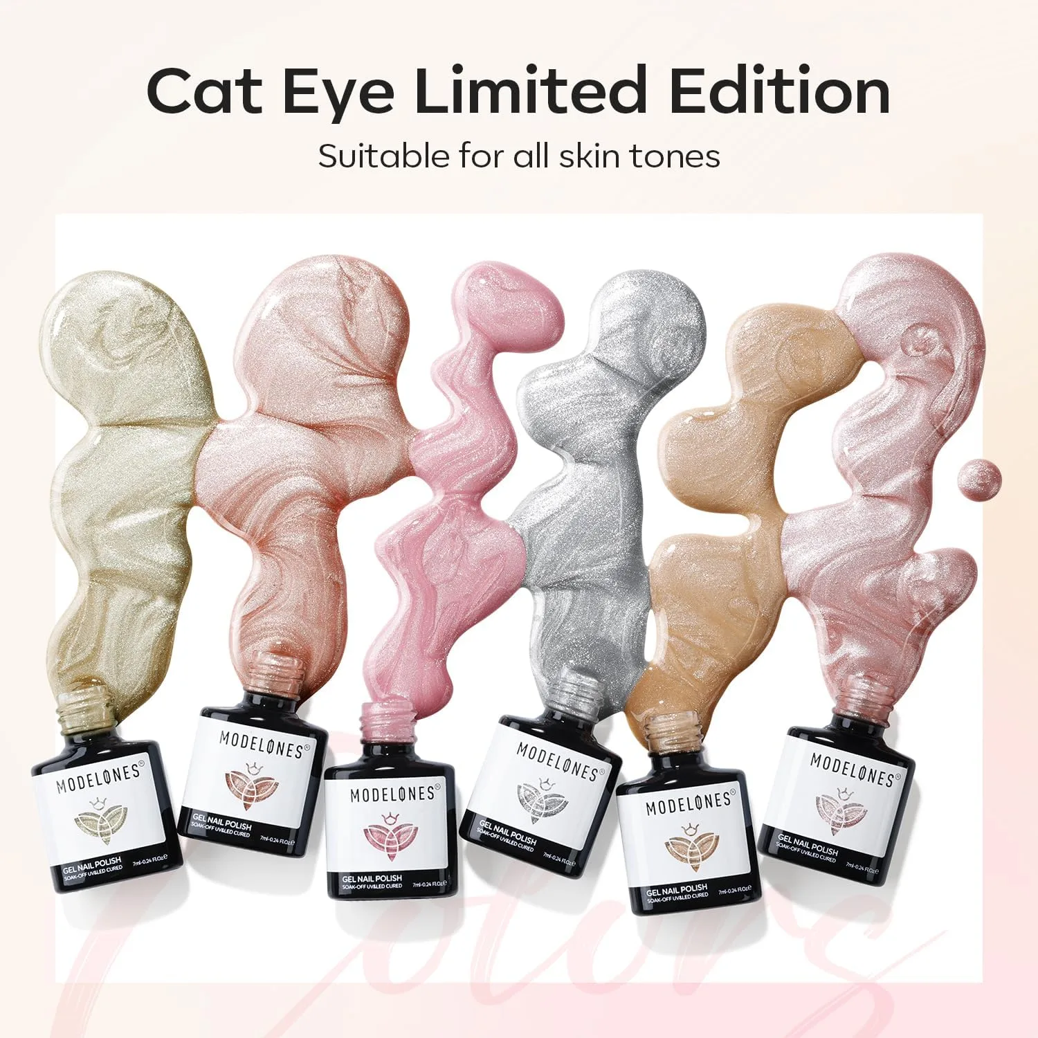 modelones Cat Eye Gel Nail Polish Set Glitter 6Colors Pink Nude Sparkle