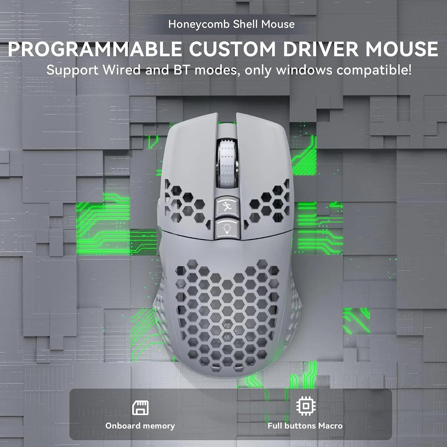 SOLAKAKA SM600 Wireless Wireless Gaming Mouse with Honeycomb Shell,Gray