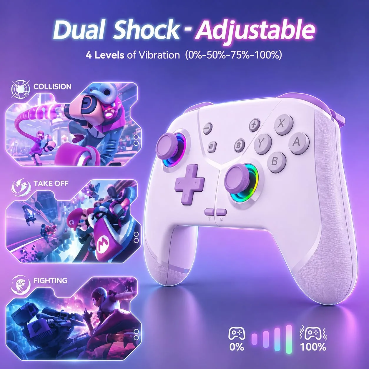 Switch Controller, Wireless Pro Controller for Nintendo Switch 2/Switch/Lite/OLED, Bluetooth controllers Compatible with iPhone/Mac/iPad/iOS/Android/Phone/PC/Steam and TV with Programming/RGB4/Vibration / 3 Turbo Modes/6-Axis/Motion (Purple)
