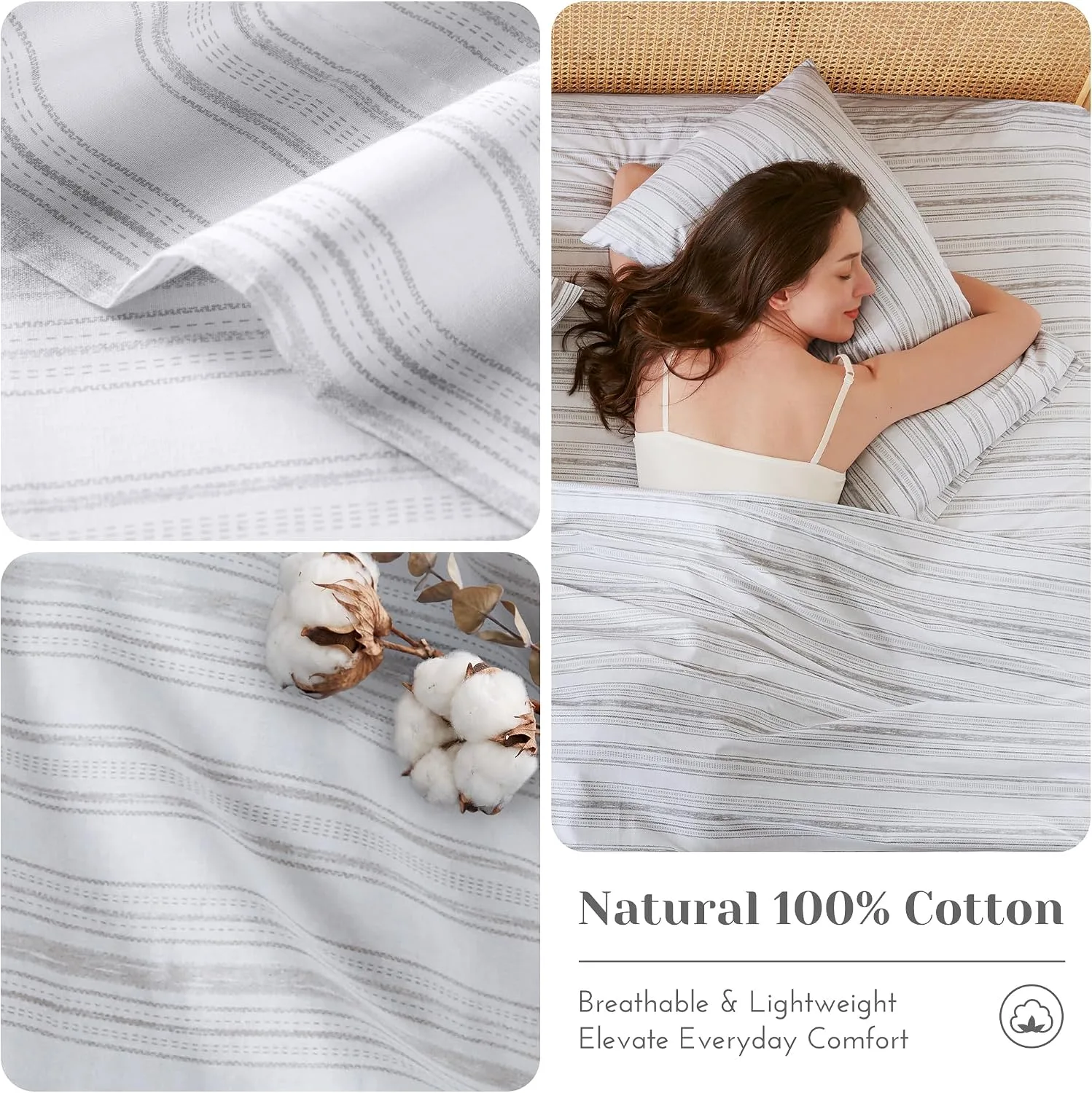 Comfort Spaces 100% Cotton Percale Sheets Queen Size 4 Pcs, Good Vibes Grey
