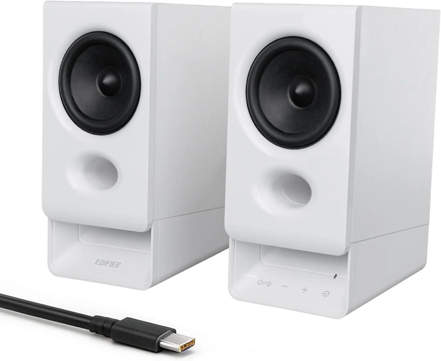 Parlantes Edifier R20BT para computadora con controles táctiles y entradas AUX y USB-C blanco