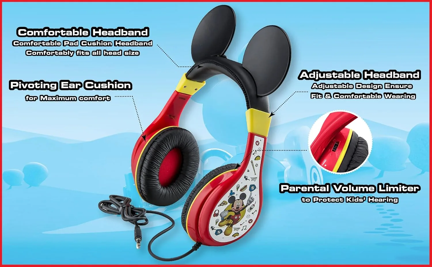 eKids Mickey Mouse Kids Headphones with 3.5mm Audio Jack, Wired Headphones for School, Home or Travel (Mickey Mouse)