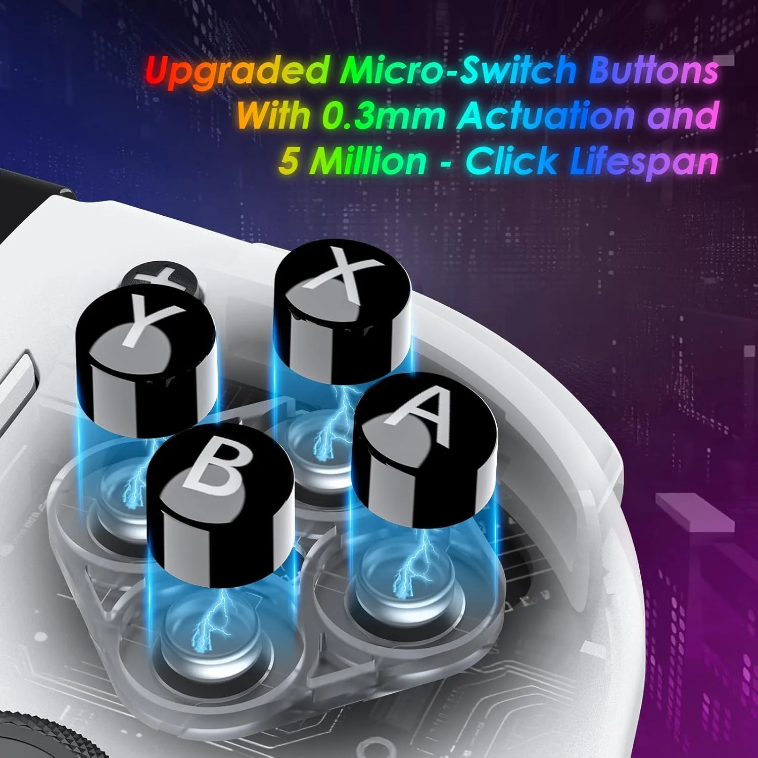 Moonag Switch Controllers Compatible with Nintendo Switch/OLED, Hall Effect One-Piece Controllers with 6-Axis Gyro, Motion Control, Wake-up, Dual Vibration, Turbo, 1000mAh Battery, White