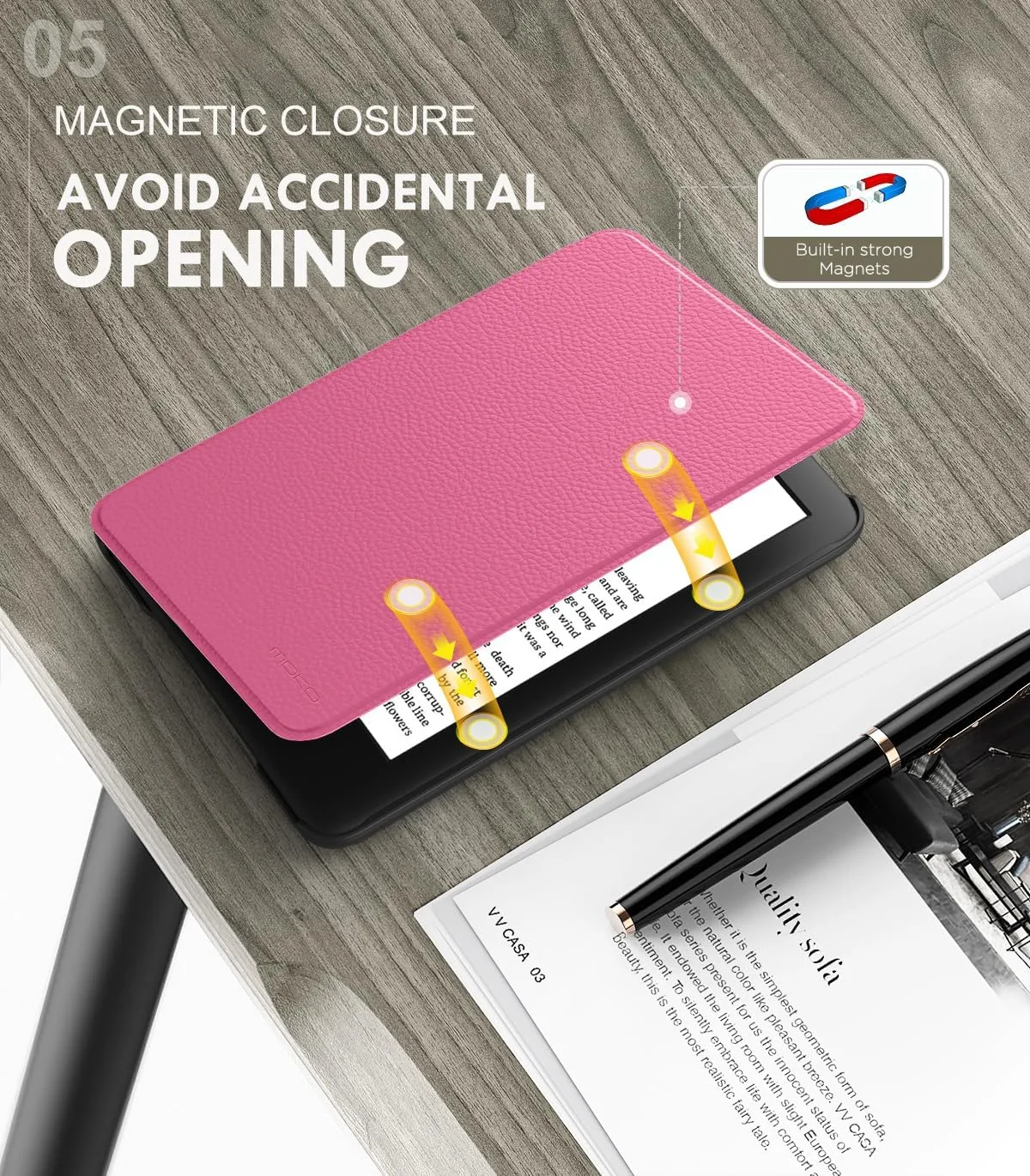 MoKo Case for 6" Amazon Kindle Basic 11th Gen 2024/2022, Magenta
