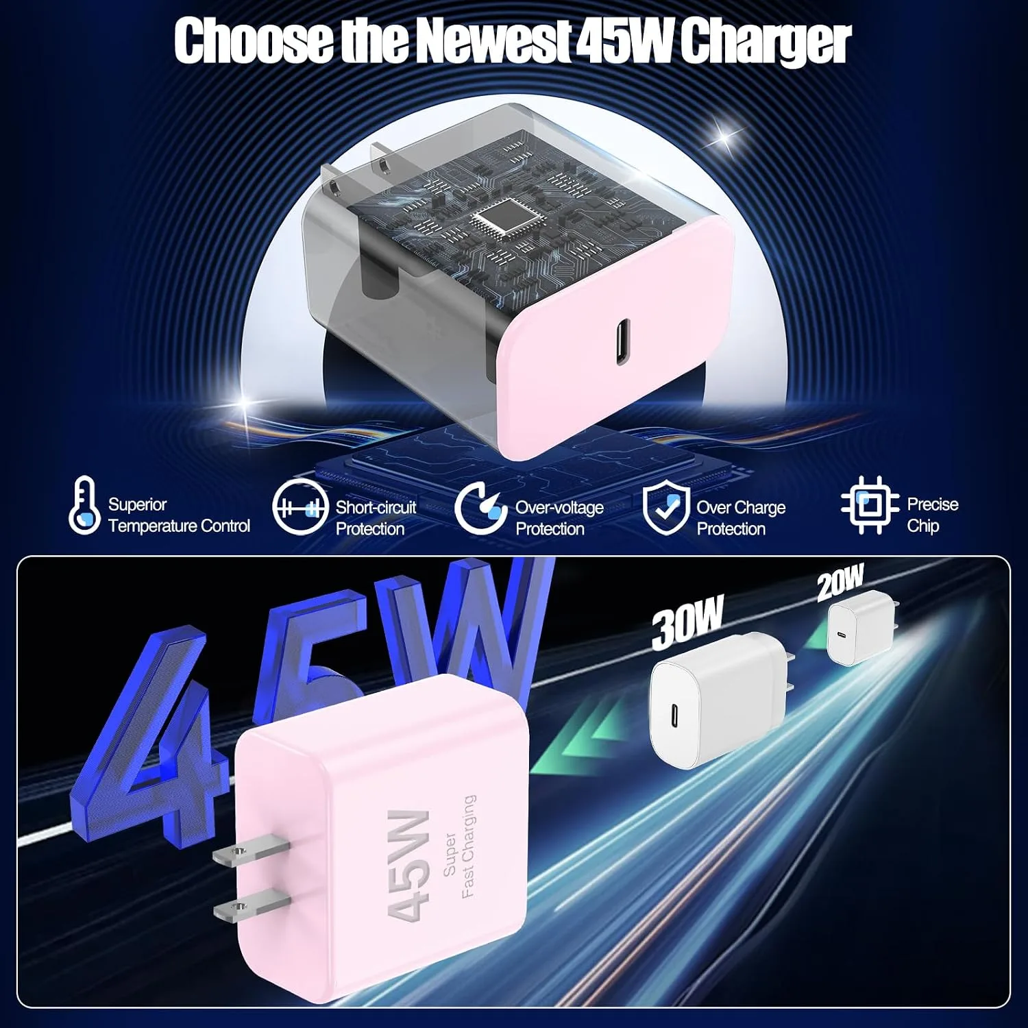45W iPhone 18 17 16 Pro Max Charger Fast Charging with Type C Fast Cable