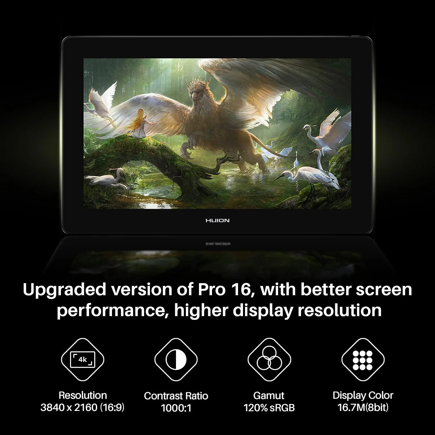 HUION Kamvas Pro 16 4K UHD Drawing Tablet with Screen Full-Laminated Art Tablet with Battery-Free Stylus, 15.6-inch Graphic Tablet for Digital Art, Design, Work with Windows, Mac, Linux, Android