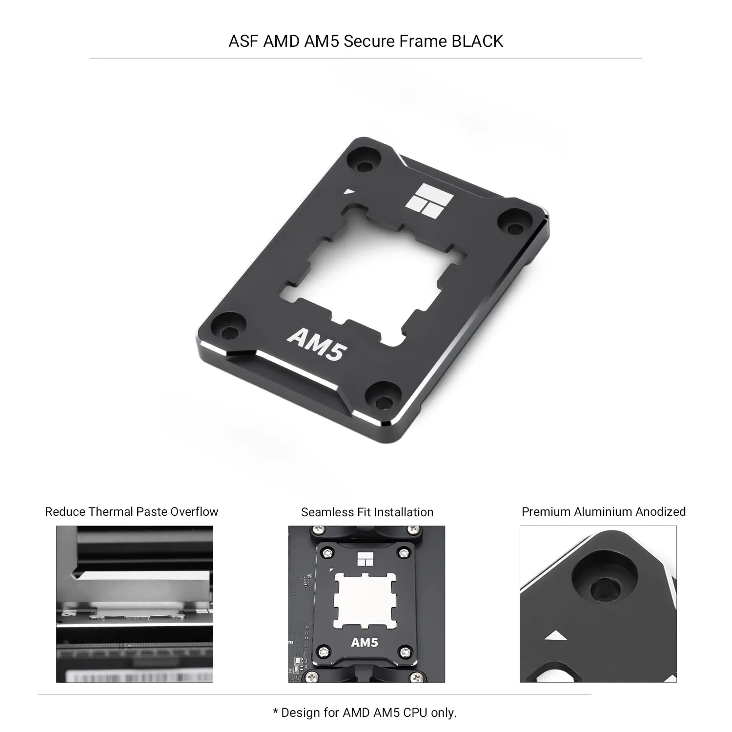 Thermalright ASF-Black AM5 CPU Holder, Corrective Anti-Bending Fixing Frame, Full-Fit Fixed Non-Marking Mounter, AM5 Anti-Bending Contact Frame, CPU Cooler Standard