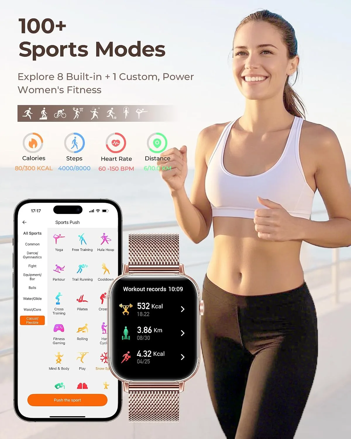 Iaret Smart Watch for Women, 1.83" HD Fitness Tracker with 7 Bands & 2 Charms, Answer/Make Calls, Heart Rate/Sleep/SpO2/Step Tracking, 100+ Sport Modes, Android/iPhone Compatible Gift Set (Rose Gold)