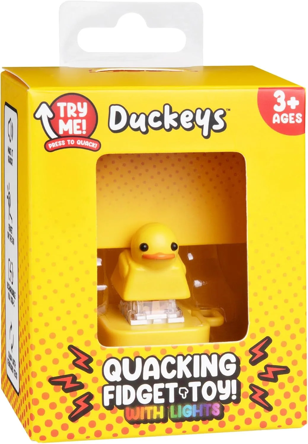 Duckeys Quacking Fidget Toy with Lights (Yellow), Hilarious Quacking Sound, USB-C Rechargeable, Keychain Portable
