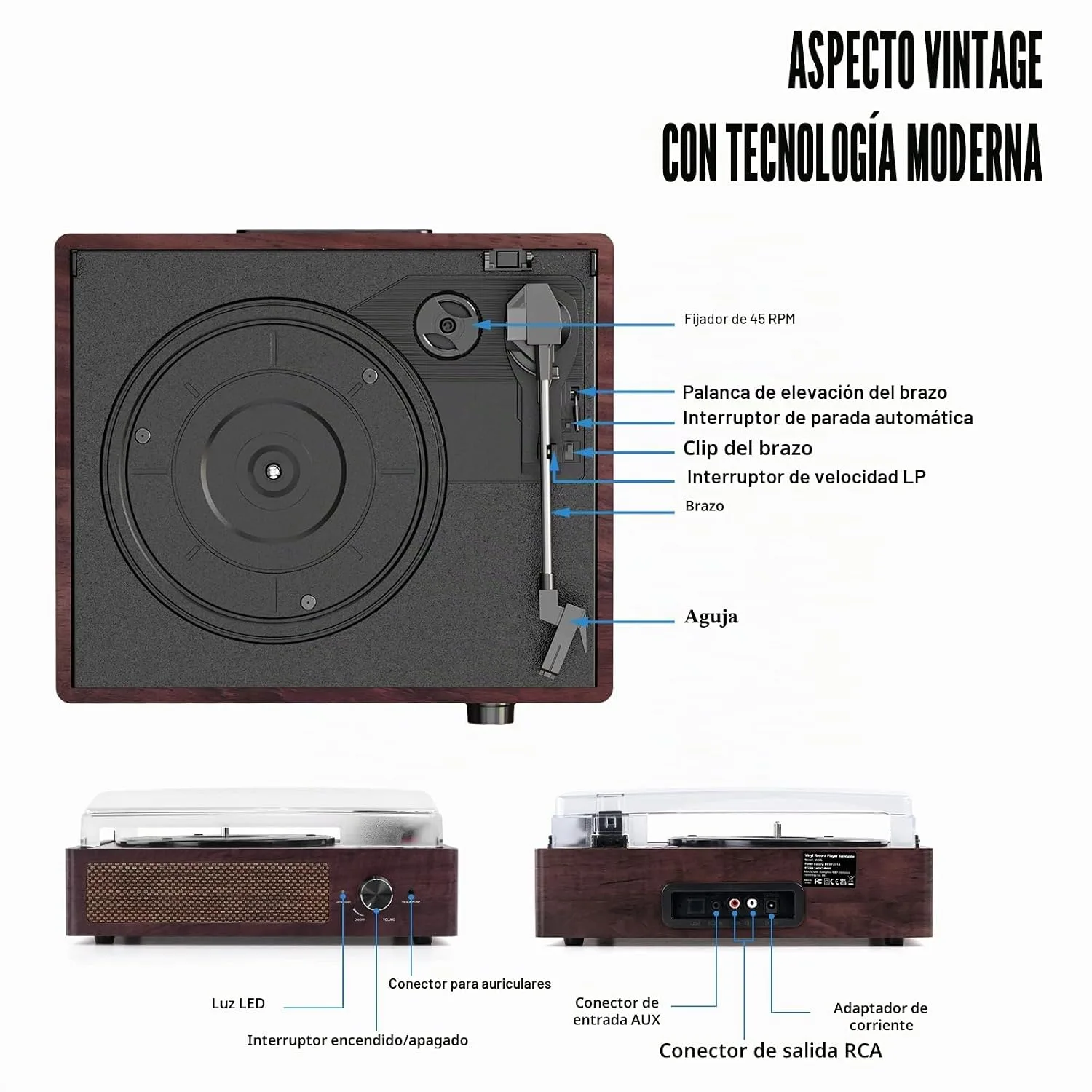 cotsoco Vinyl Record Player Turntable with Built-in Bluetooth Receiver & 2 Stereo Speakers, 3 Speed 3 Size Portable Retro Record Player for Entertainment and Home Decoration