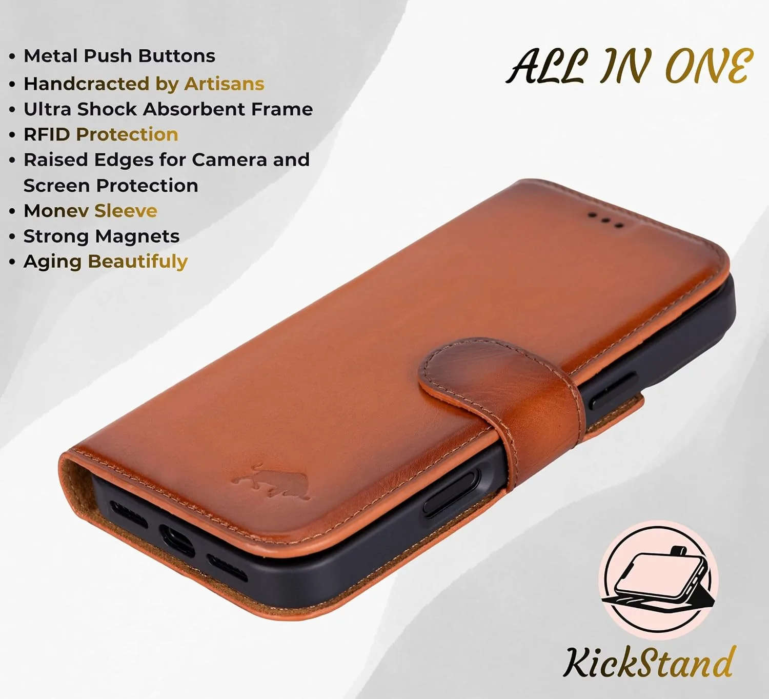 VENOULT Wallet Case for iPhone 17 Pro, Full Grain Genuine Turkish Leather, Magnetic Detachable, RFID Protected 4 Card Slots, Business Style, Compatible with MagSafe, Handmade (Chestnut)