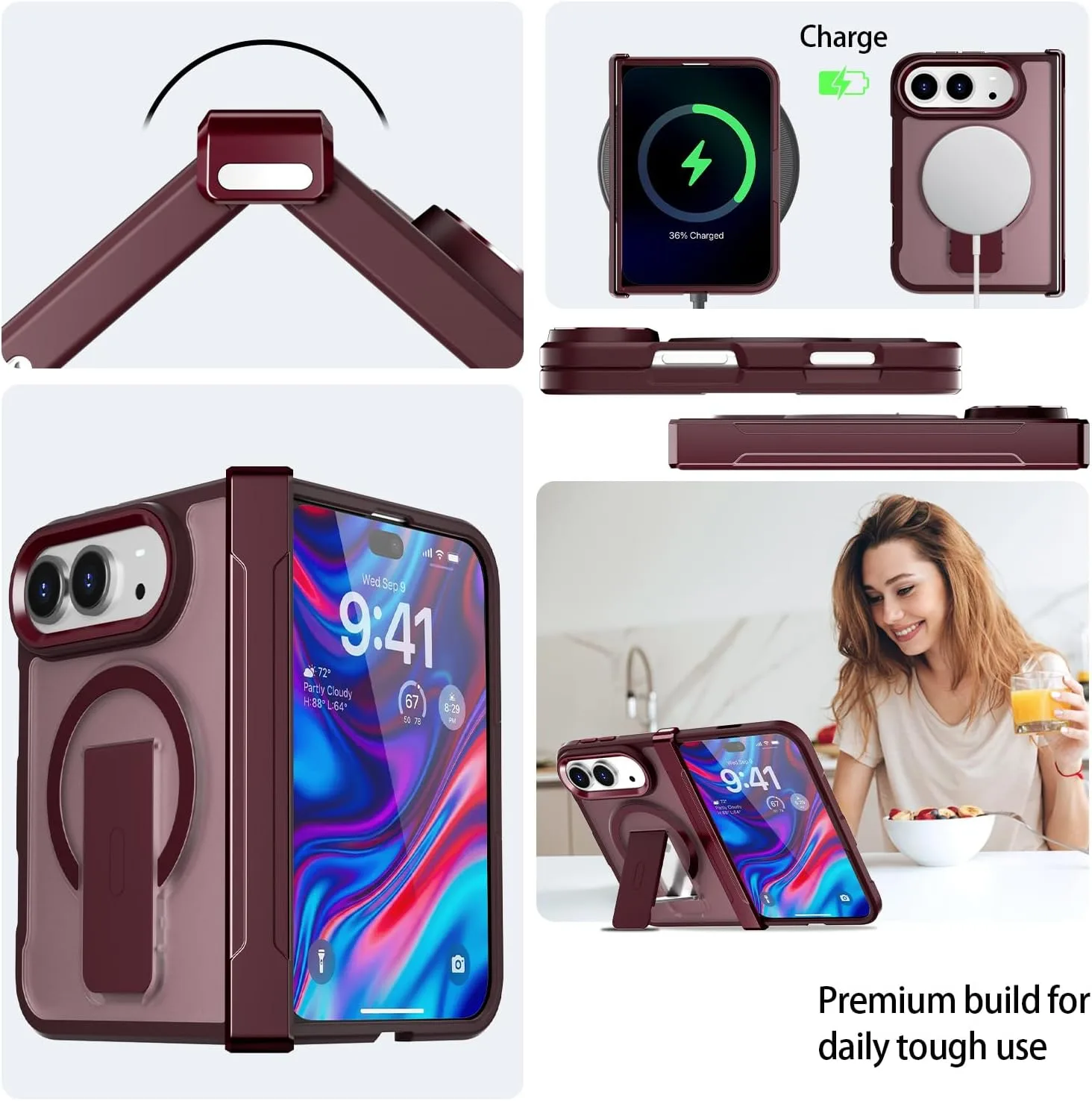 AICase for iPhone Duo Case,Fold Translucent with Hinge Protection+Ring