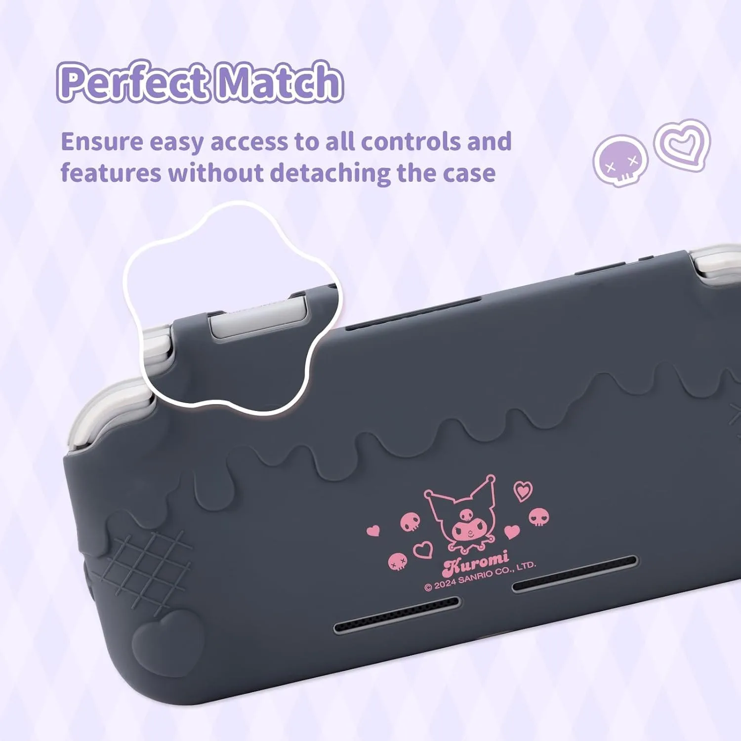 Kuitmor Switch Lite Protective Case,Soft Silicone Protective Shell,Anti-Scratch Protective Cover Case for Switch Lite with 2 Thumb Grip Caps（Purple Kuromi）