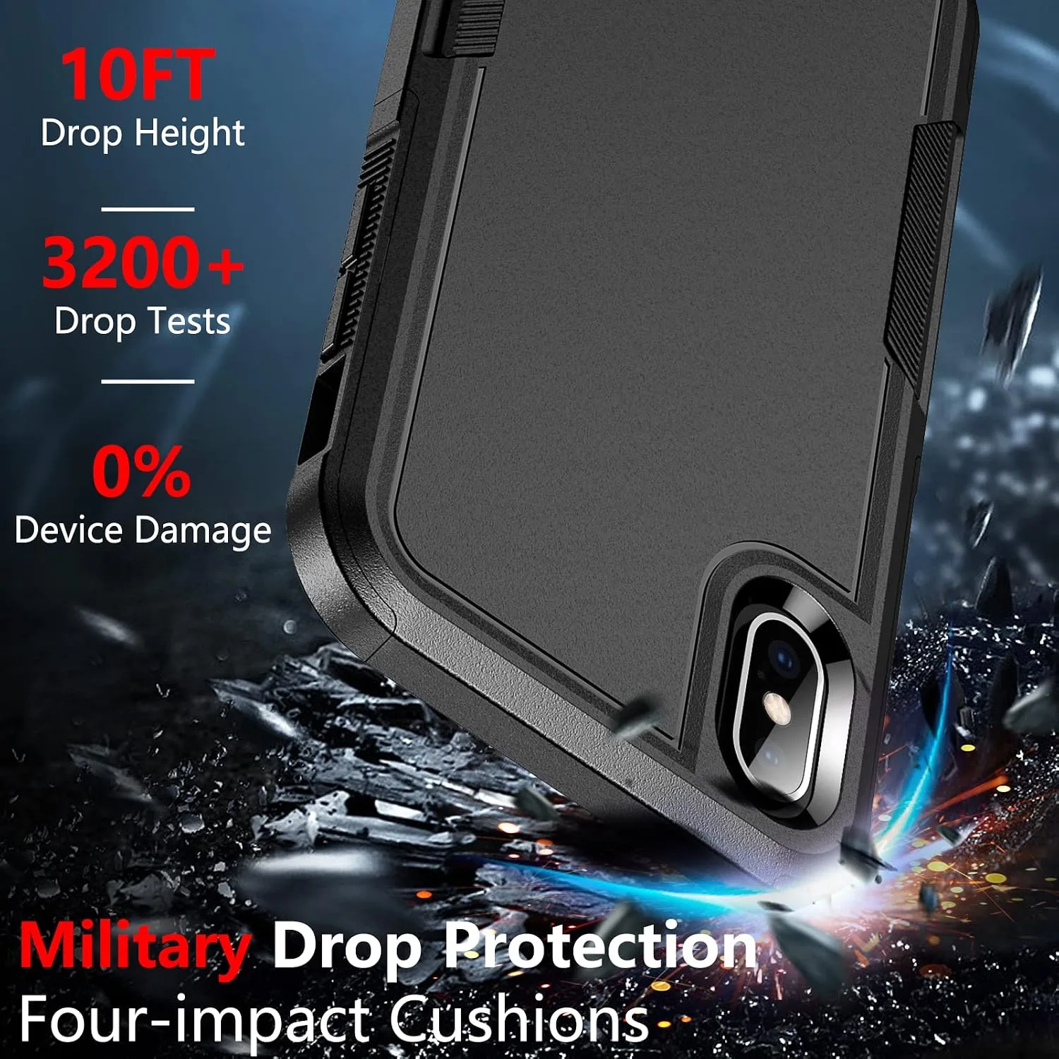 SPIDERCASE for iPhone X Case/iPhone Xs Case, [Shockproof][Dropproof] [Non-Slip] [2 pcs Tempered Glass Screen Protector] Heavy Duty Phone Case Cover for iPhone X/XS 5.8,(Black)
