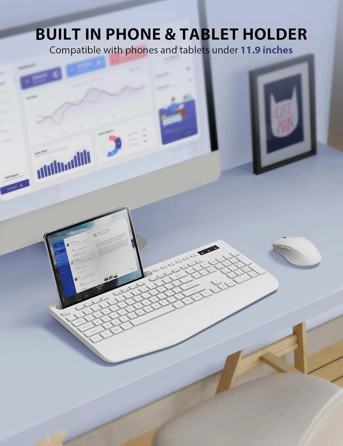 Wireless Keyboard and Mouse Combo - Full-Sized, Ergonomic Wrist Rest
