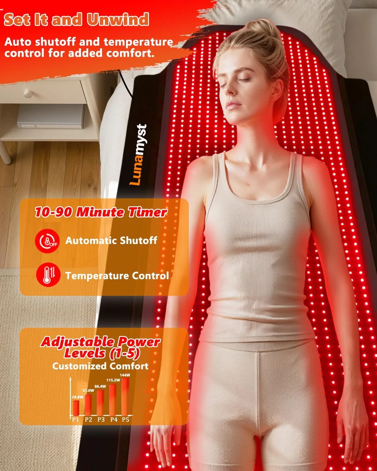 Red Light Therapy Mat Full Body 72" x 33", 1436 LEDs, 660/850nm
