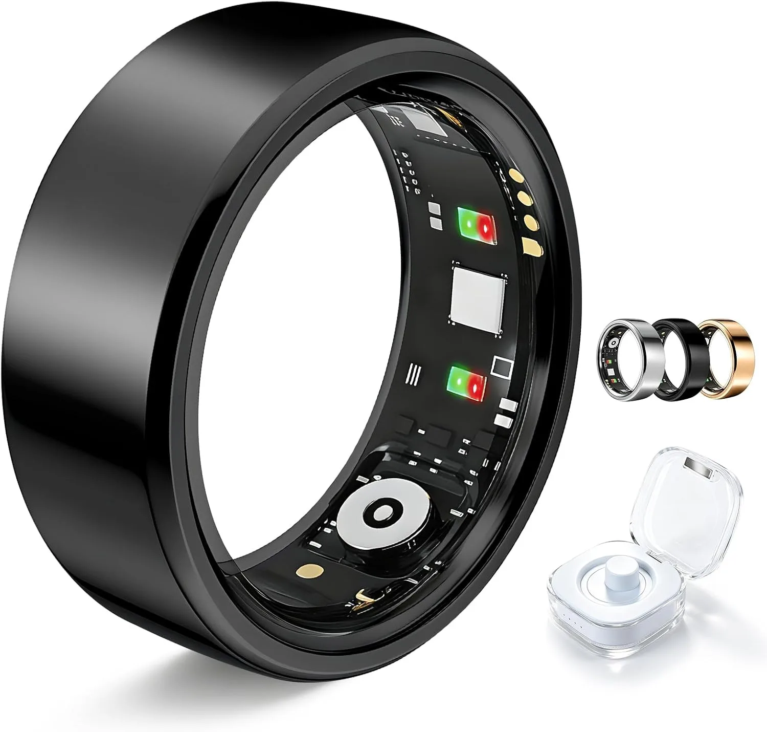 Smart Ring for Women Men Fitness Tracker Heart Rate Sleep Trends 128 Sports Modes Gesture Control Cycle Tracking IP68 Waterproof No Subscription Compatible with iPhone Android (Black, Size 9)