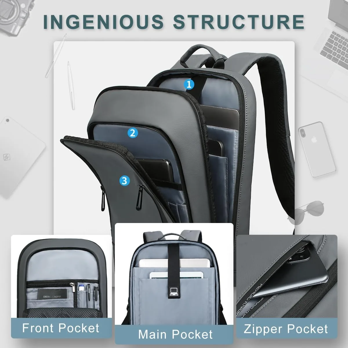hk Backpack for Men, Business Slim Computer Bag for 17.3 Inch Laptop