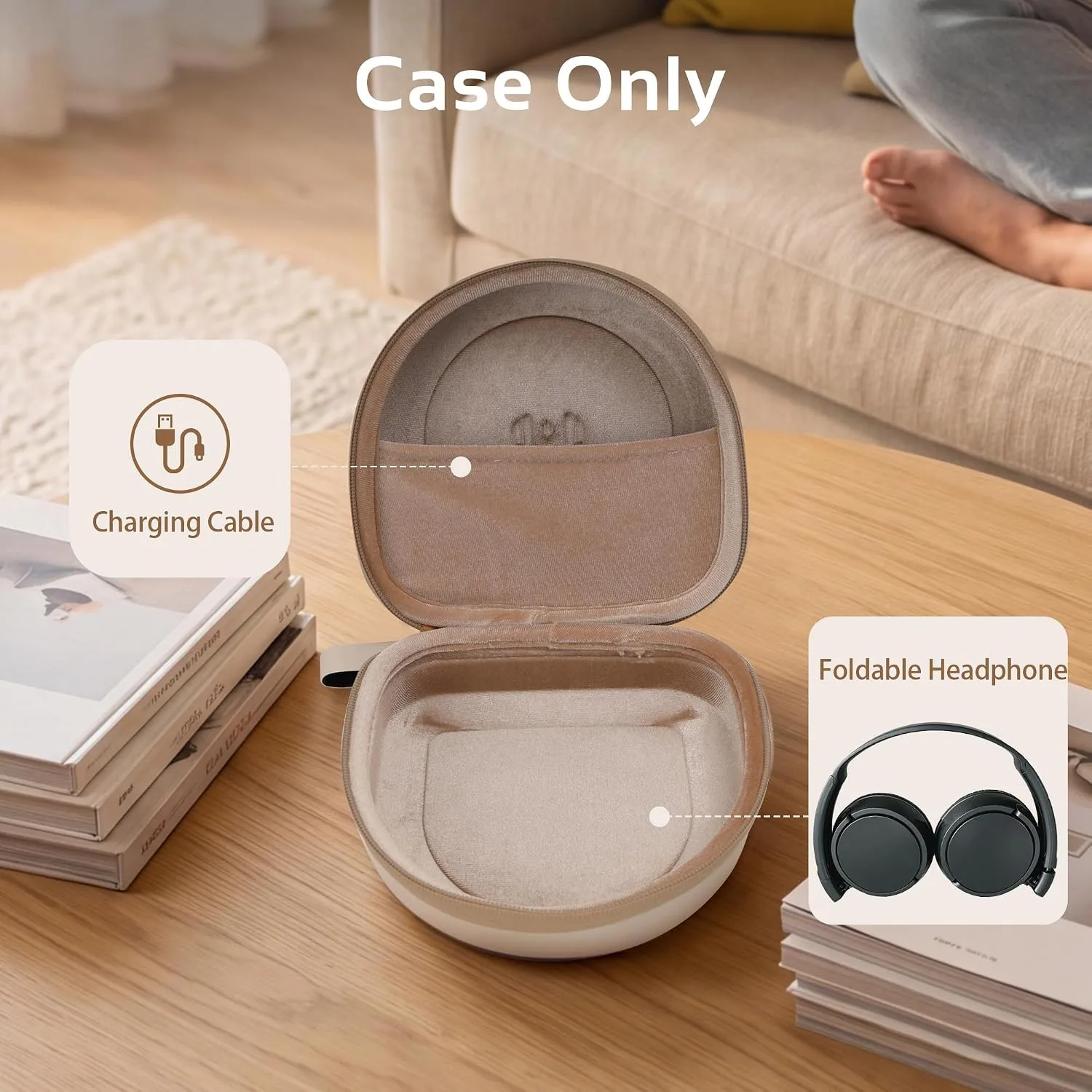 Compact Headphone Case for JBL Tune 520BT / 510BT / JR 320BT, Beige