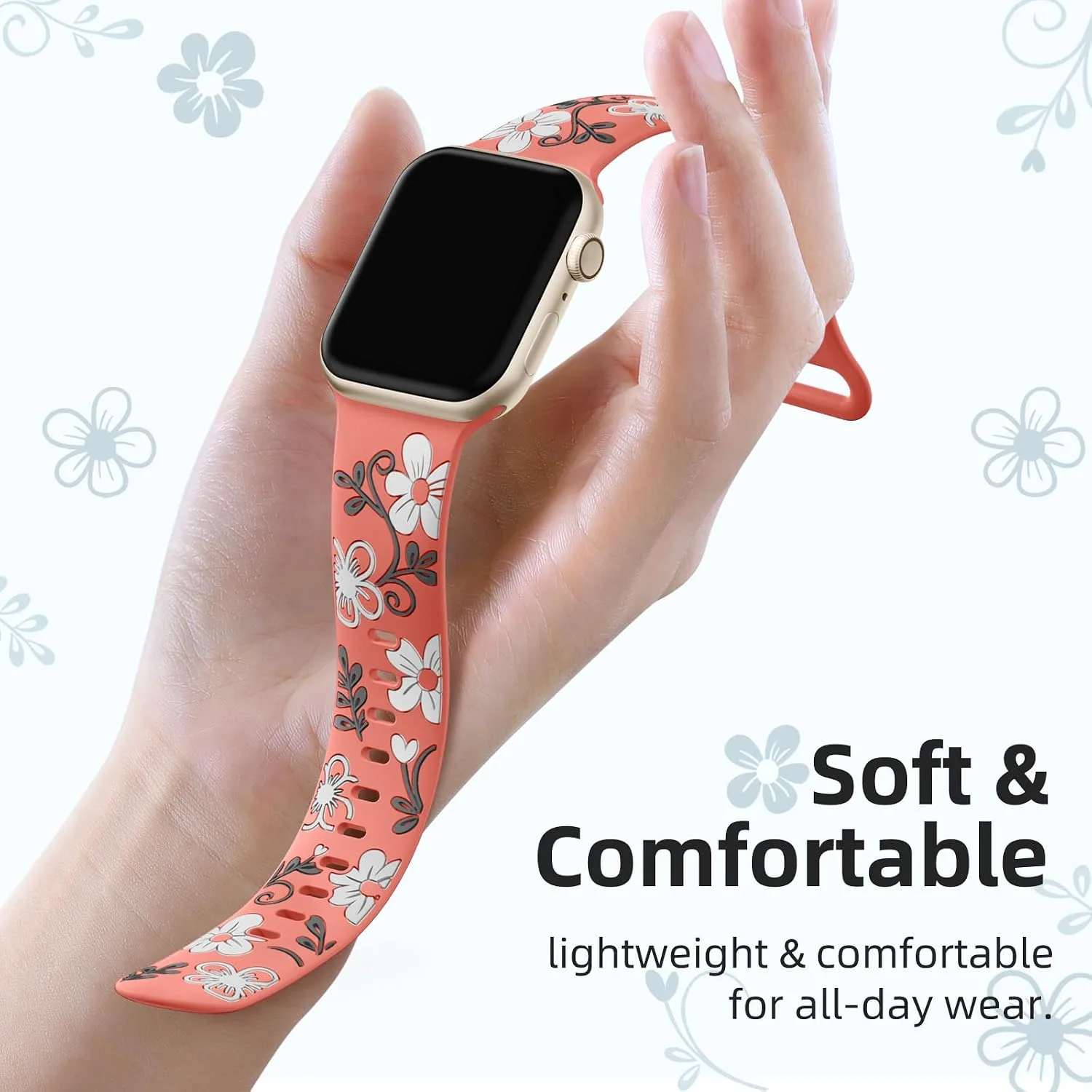 Witzon Floral Silicone Band Compatible with Apple Watch Bands For Women