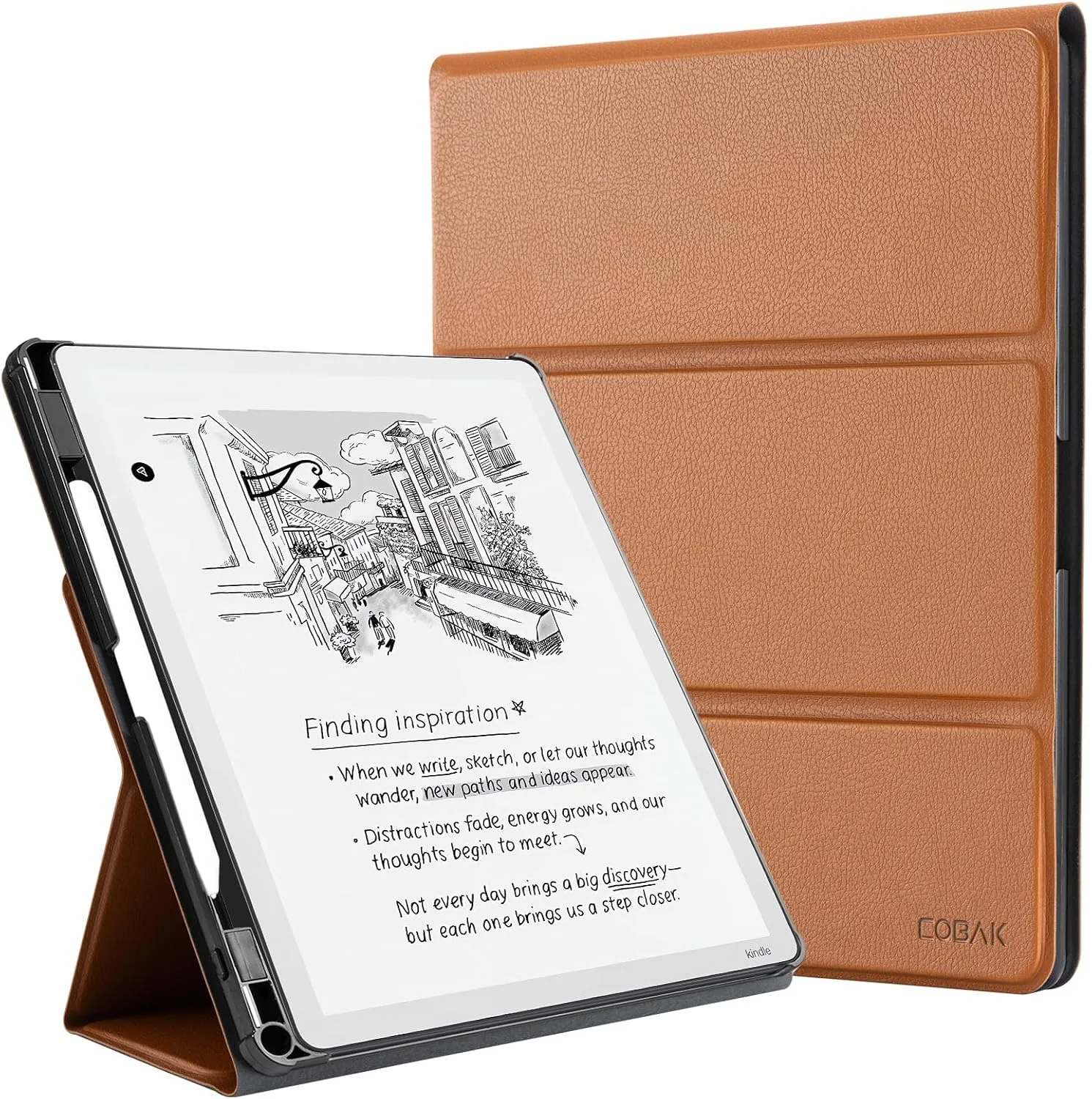 CoBak Case for 11" Kindle Scribe 3rd Generation 2025, Kindle Scribe Colorsoft with Two Viewing Angles - All New PU Leather Cover with Auto Sleep Wake, Pen Holder. Brown