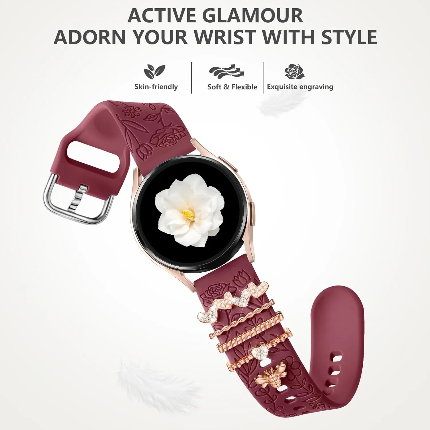 DaQin Flower Engraved Band Compatible with Samsung Galaxy Watch 7 Bands