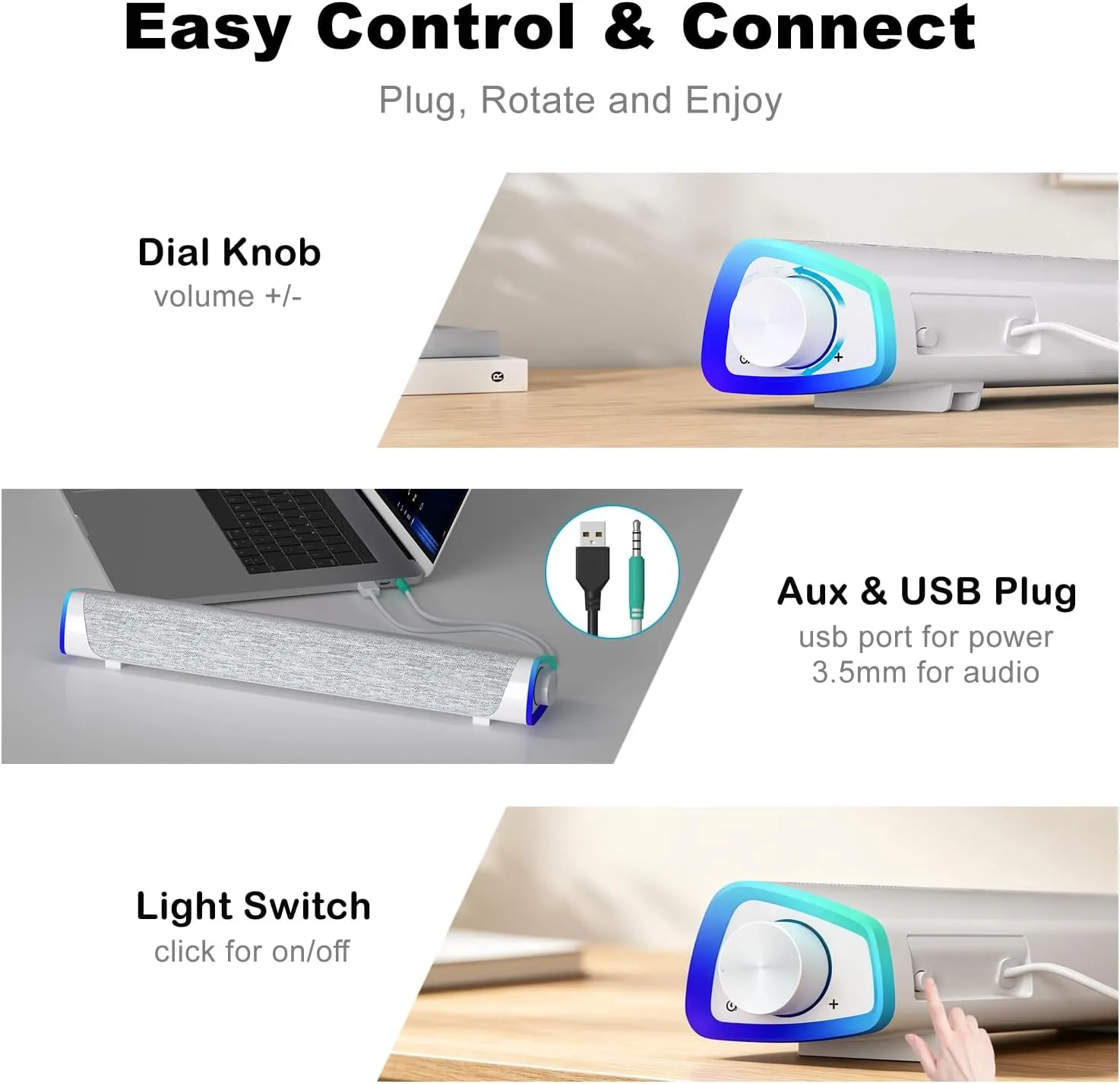 SOULION R30 Computer Speakers for Desktop PC, Wired USB Powered 3.5mm Aux
