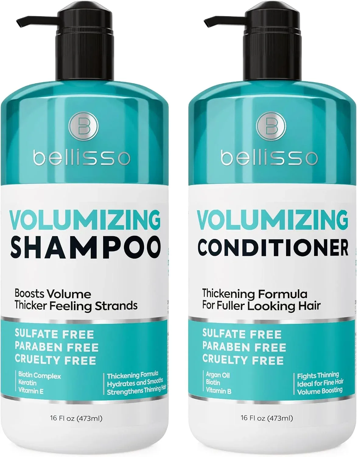 Set de Champú y Acondicionador Voluminizador Bellisso sin Sulfatos para Cabello Fino 16 Fl Oz