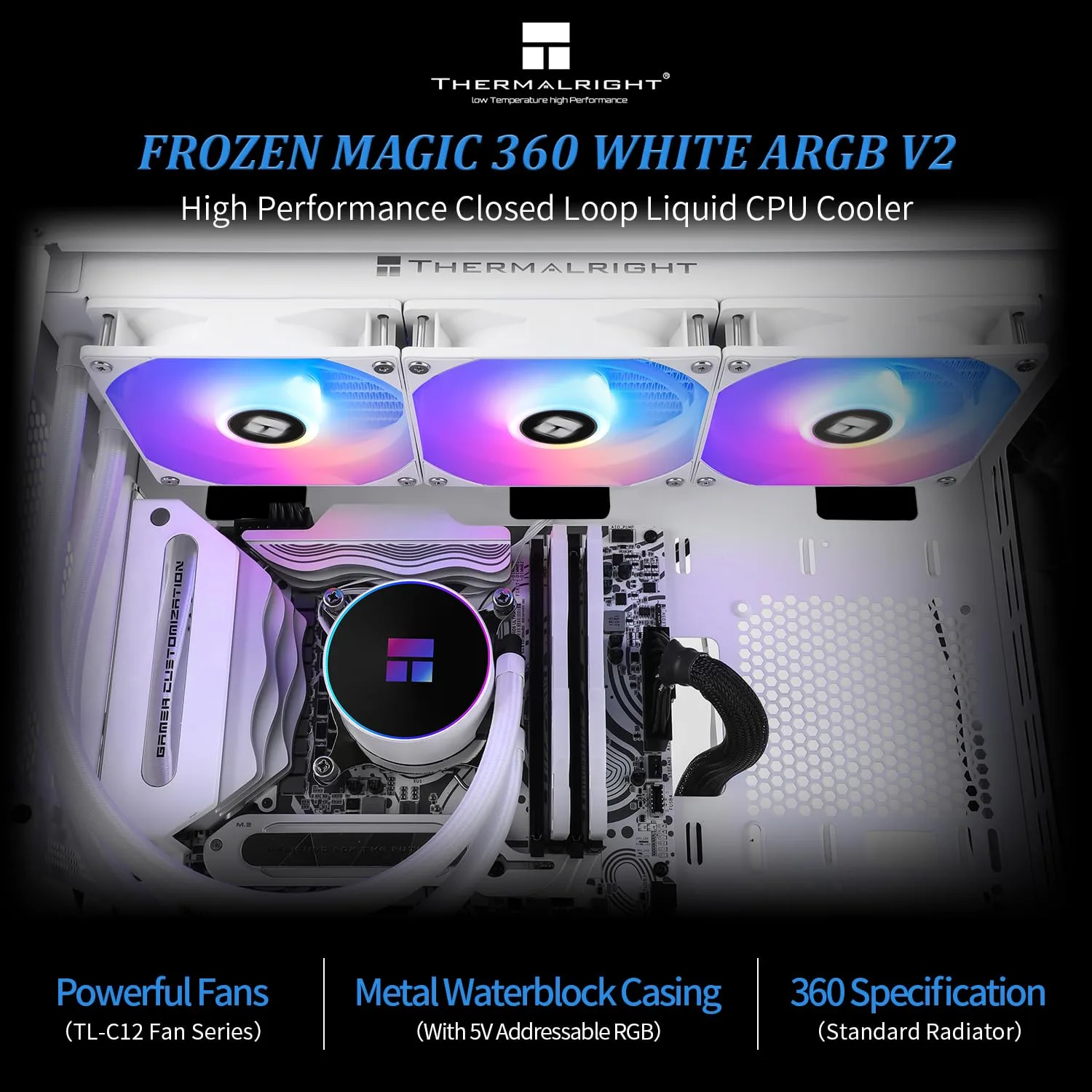 Thermalrlght FW 360 Ultra ARGB White CPU Water Cooler,3 PWM Fans Water Cooling System,IPS LCD Screen with 480x480 Resolution,for AM4/AM5&Intel LGA1700,CPU Liquid Cooler,2.44-inch Display