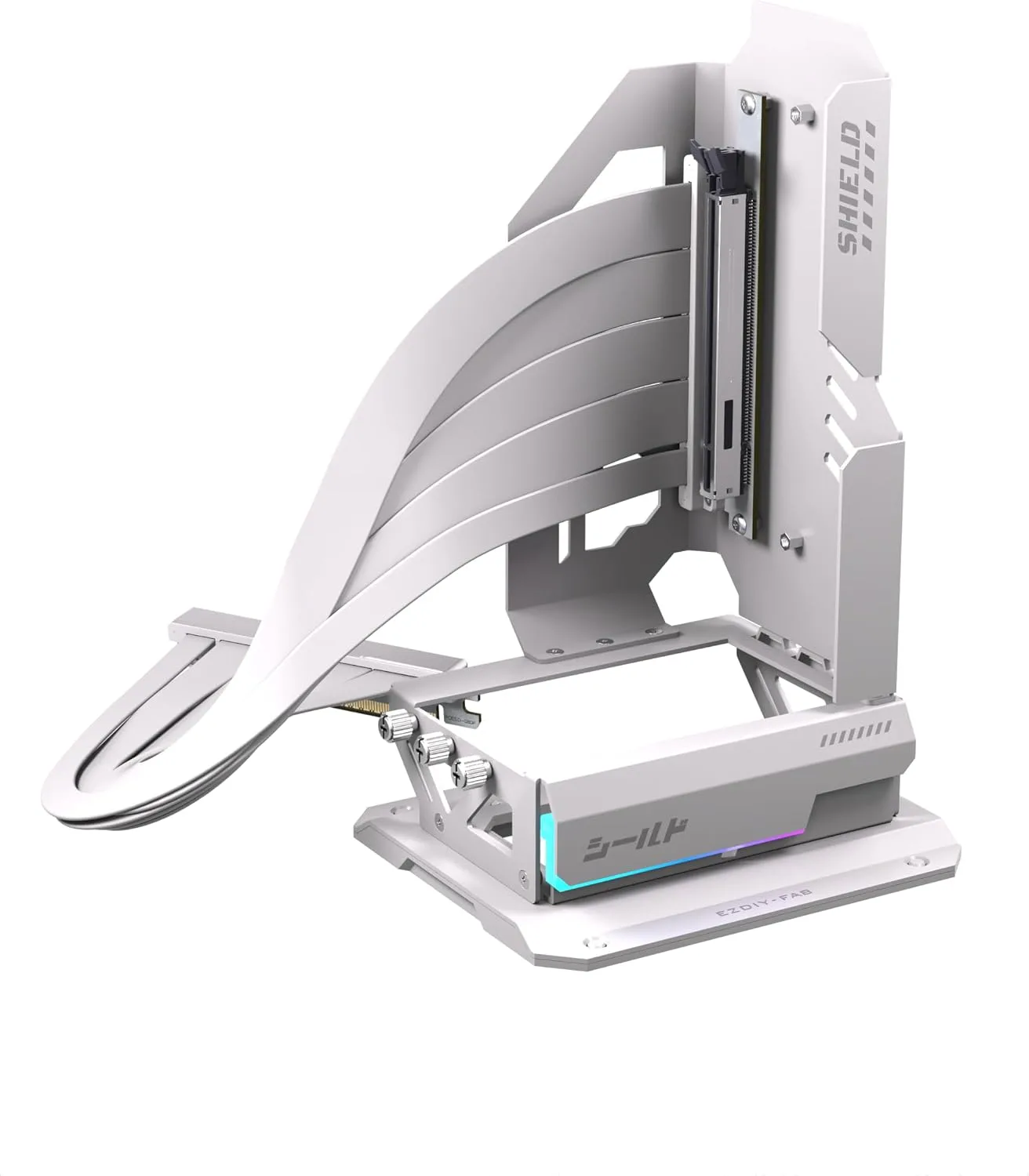EZDIY-FAB Shield ARGB Upright GPU Mount, PCIe 5.0 Riser Cable, 400mm, White