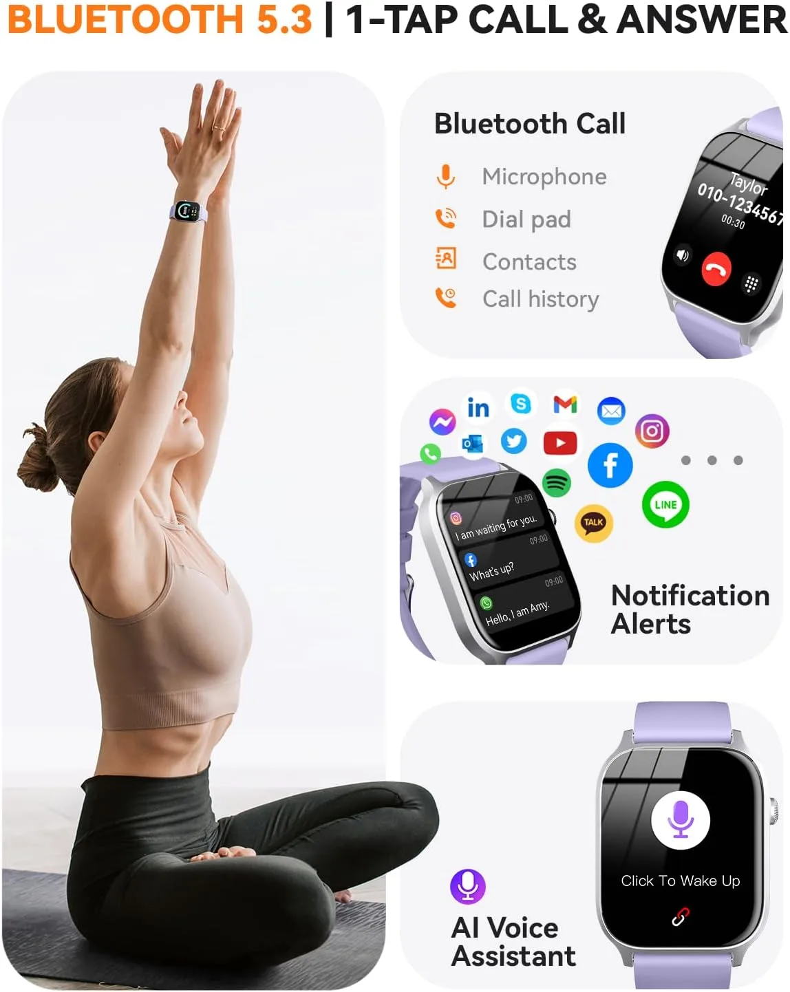 Smart Watches for Women Men, Fitness Tracker Watch with 110 Sports Modes, Step Counter/Sleep Monitor/Pedometer, IP68 Waterproof, Bluetooth Call & Music Control Smartwatch for iPhone/Android,Pueple