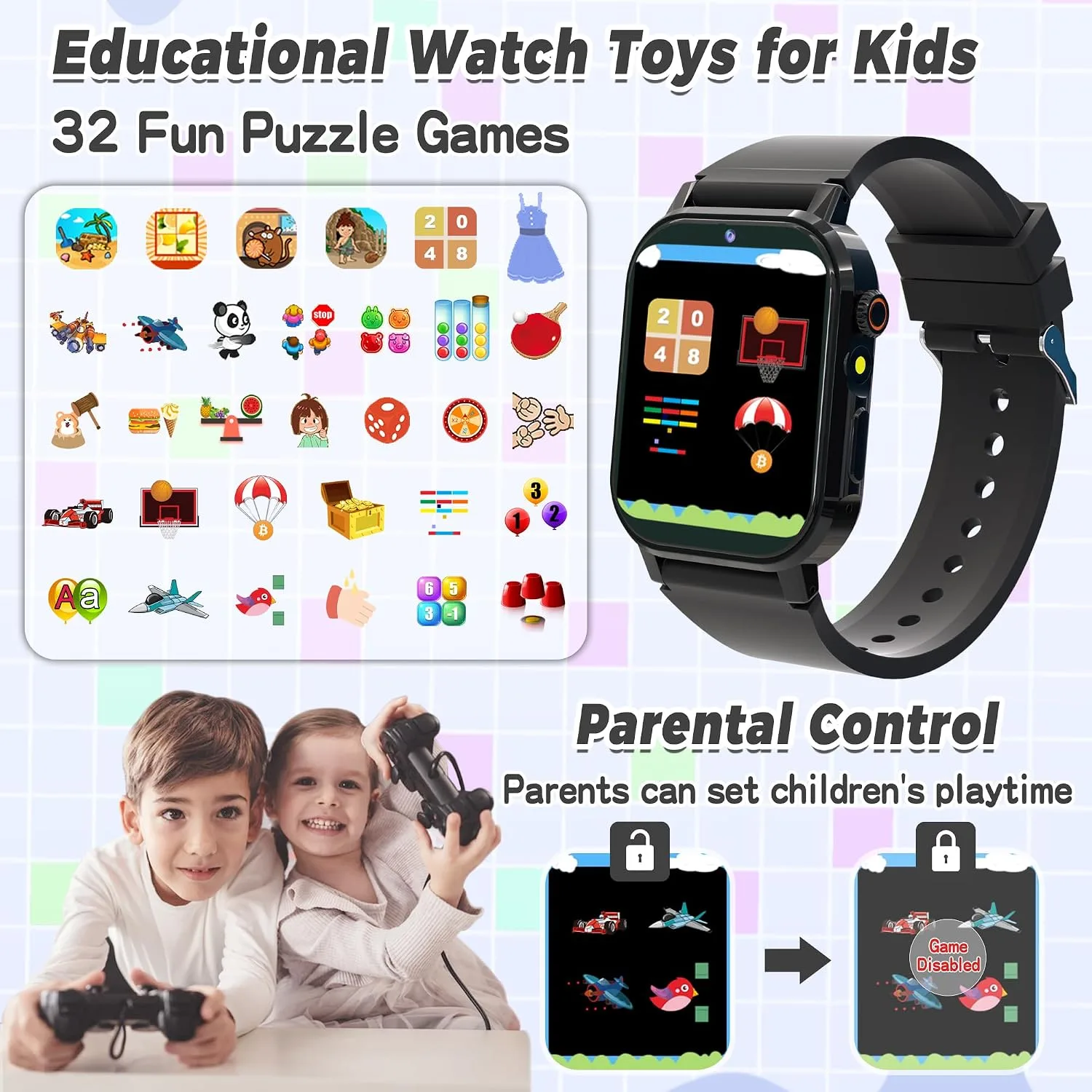 Kids Smart Watch Boys with 32 Games, Camera, Video, Pedometer, Flashlight