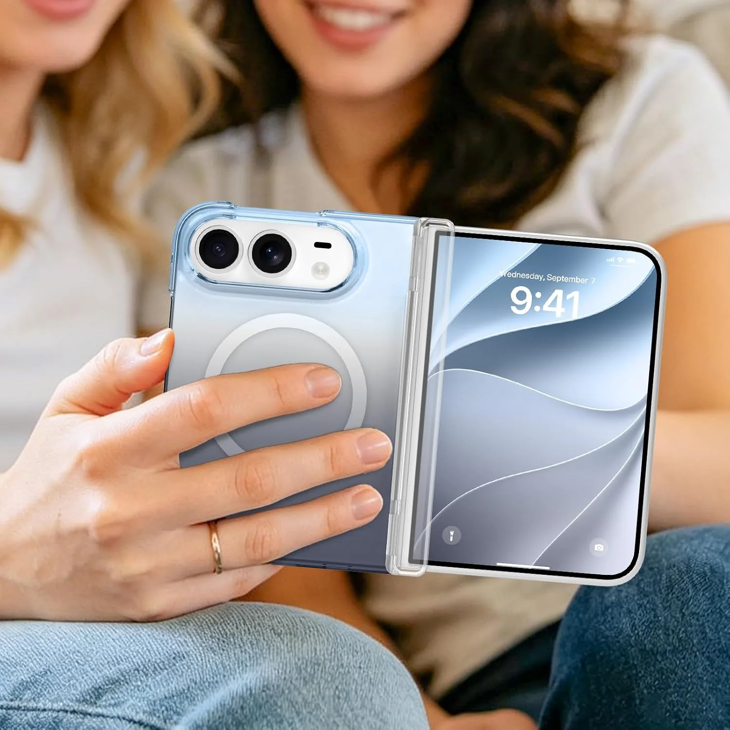 tharlet Magnetic Case Fit for iPhone Duo, Anti Yellowing, Blue Grey
