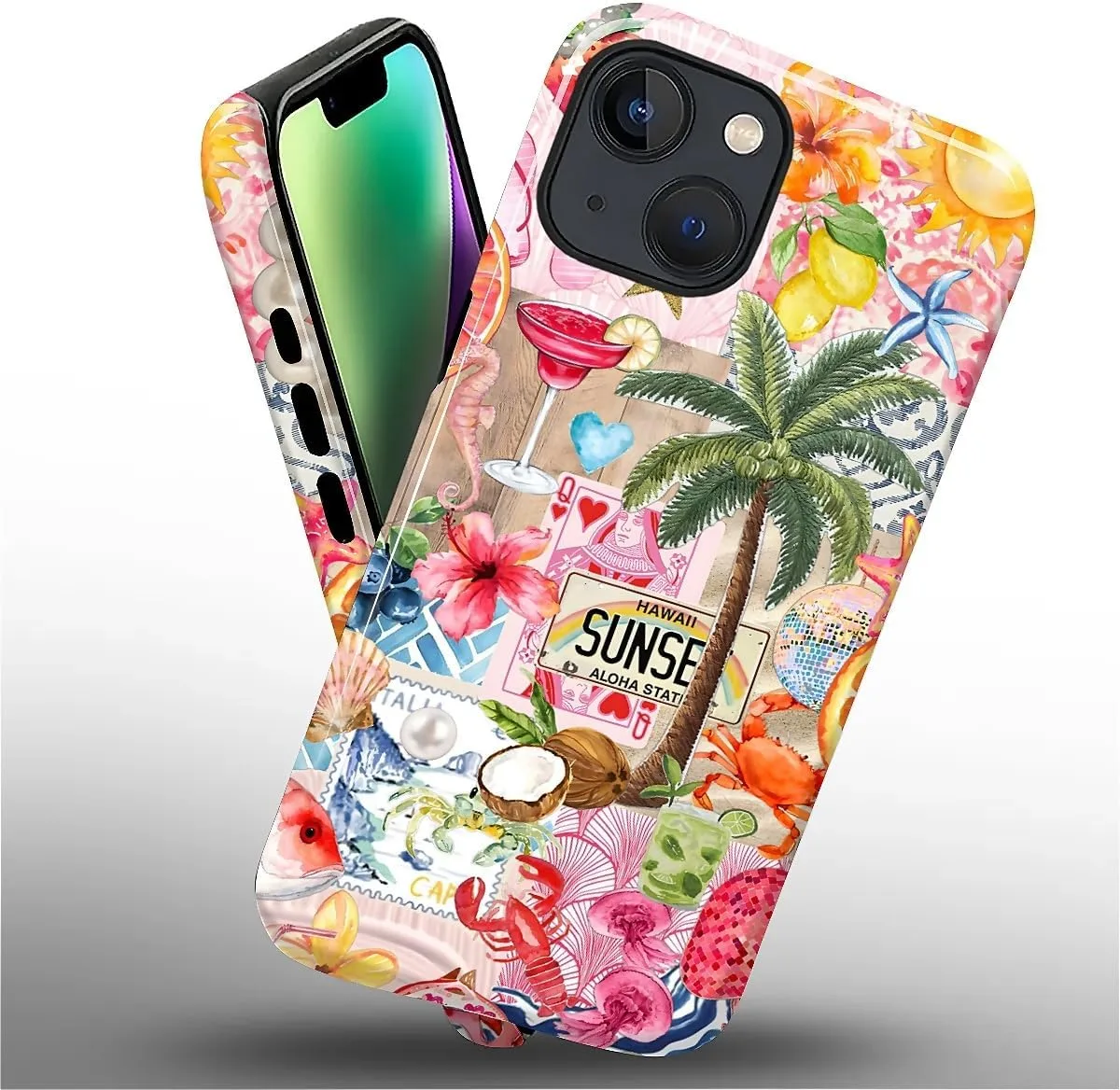 DAIZAG Case for iPhone 14 Plus,Mixed 2 Layer Design Shockproof Soft TPU Ddouble Protection Phone Case for iPhone 14 Plus-Aesthetic Summer Beach