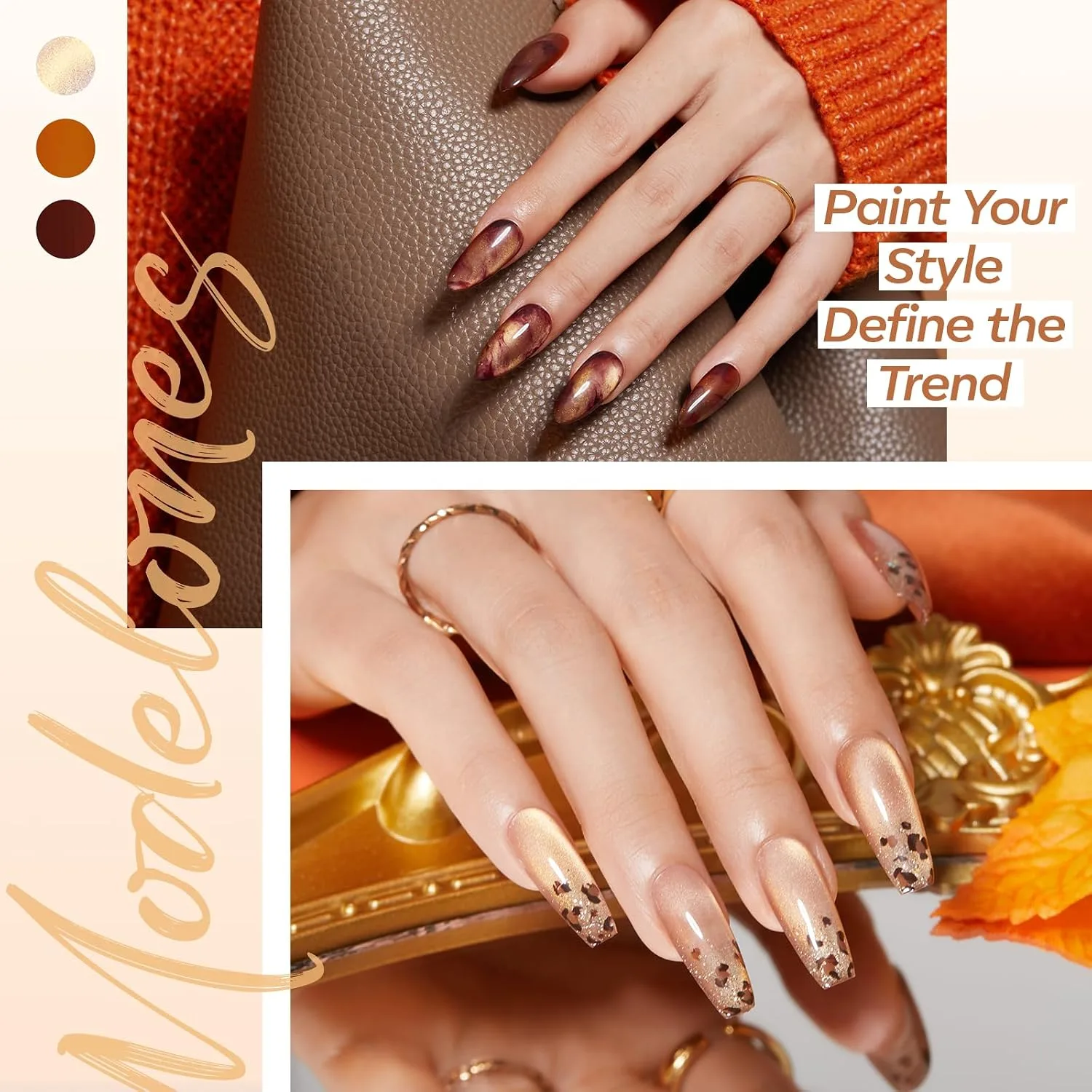 modelones Cat Eye Gel Nail Polish Set Jelly 6Colors Black Nude Brown