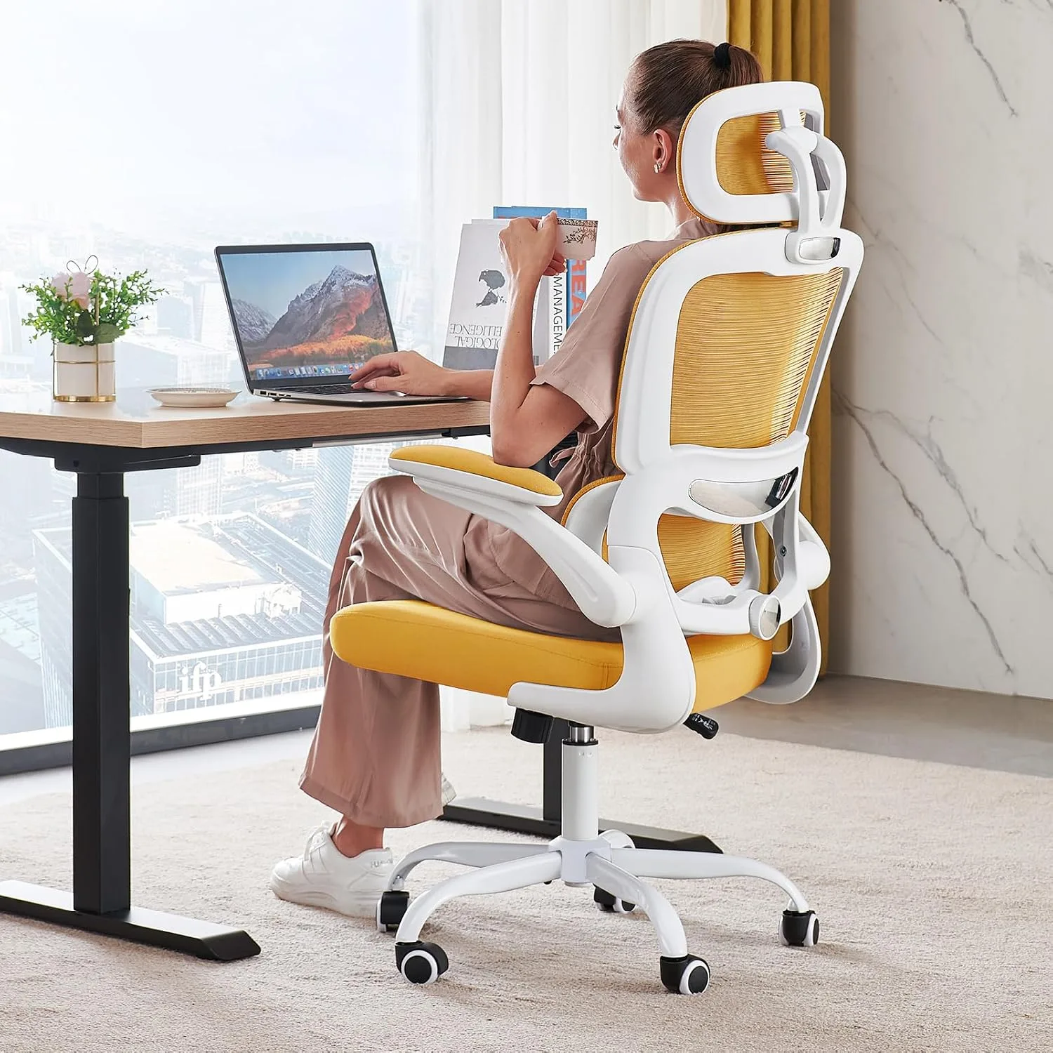 TRALT Office Chair Ergonomic Desk Chair with Lumbar Support Yellow, 1