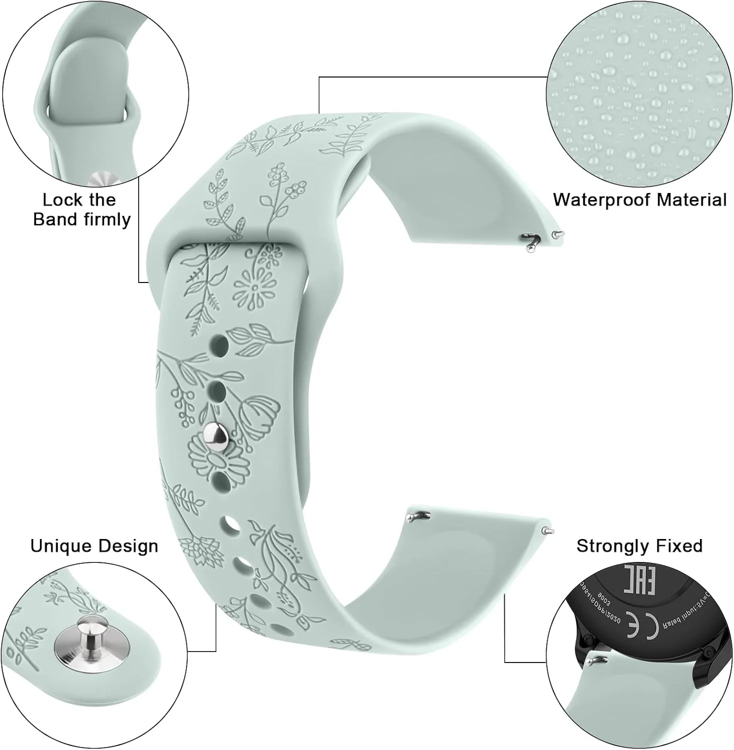 Meliya Veryfit Smart Watch Bands, 22mm Watchbands for IDW13 IDW16 IDW19 IDW26 IDW28 Smartwatch, Floral Engraved Soft Silicone Rubber Sport Replacement Watch Strap for Veryfit