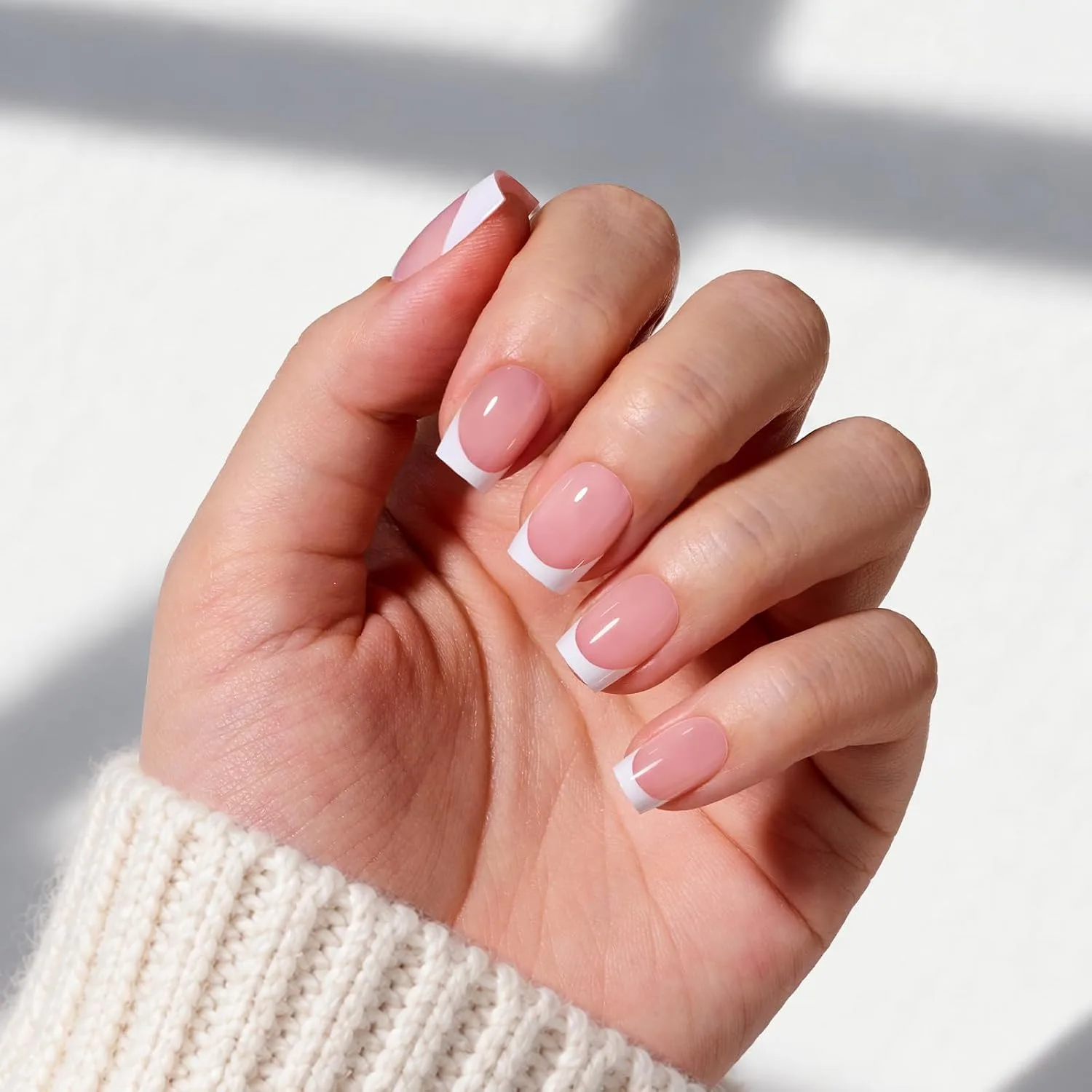 Beetles French Tip Press On Nails Pink, Short Square, 30 Pcs