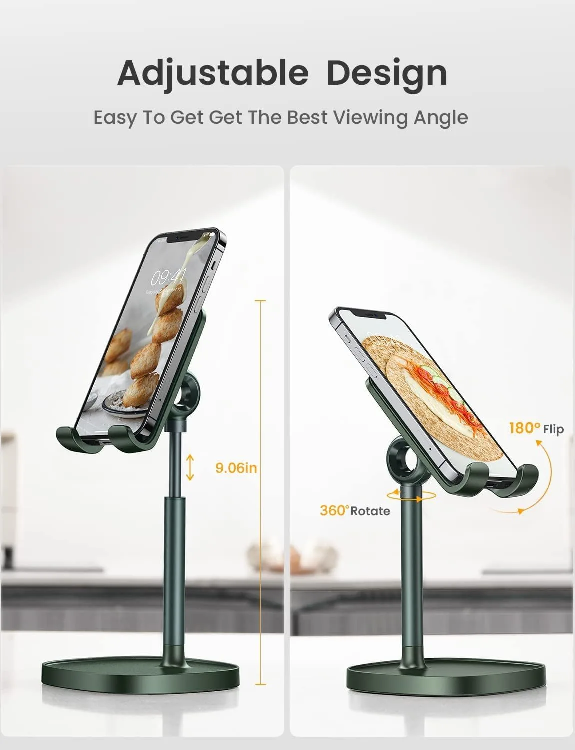 LISEN Cell Phone Stand Adjustable Phone Holer for Desk, Computer Office Desk Accessories for iPhone 16 Holder Women Kitchen Essentials Fits All Mobile Phones Switch Kindle iPads Tablet 4-10in