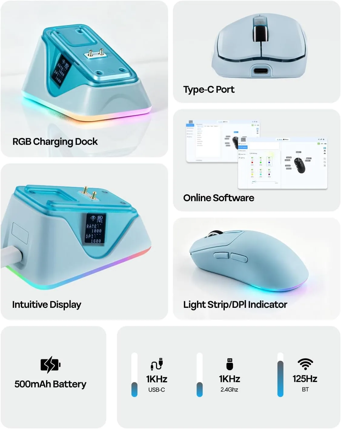 EPOMAKER NEX Lite Wireless Gaming Mouse w/Screens & RGB Charging Dock