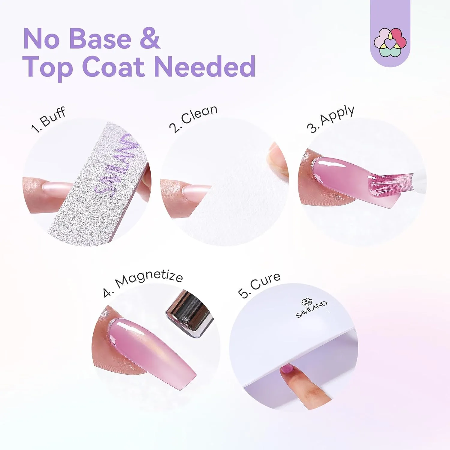 SAVILAND Cat Eye One Step Gel Nail Polish Pen, 5 in 1 One Step Gel 6 Colors