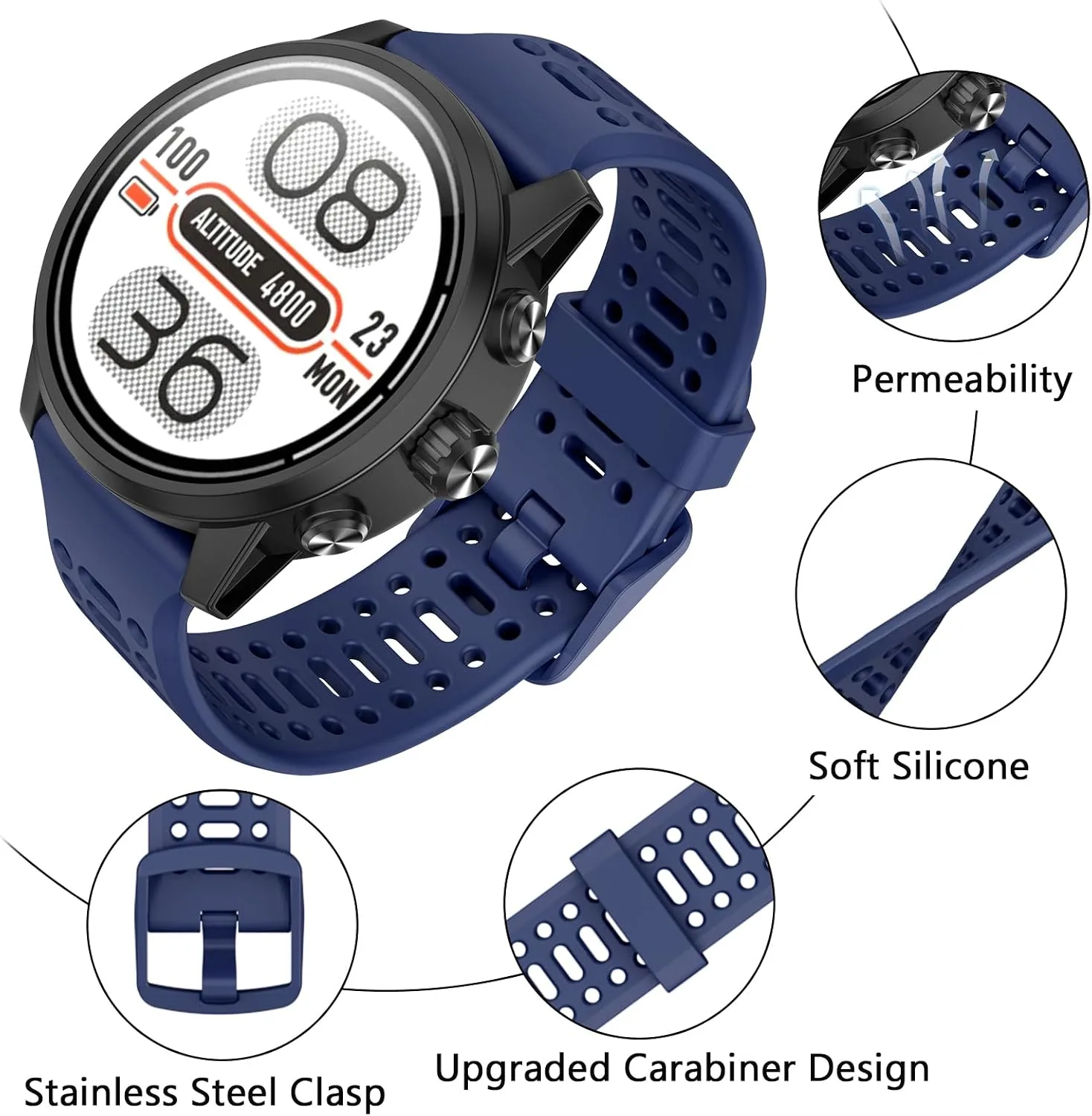 Compatible with Coros Pace 2 Watch Band, 20mm Quick Release Sports Silicone Watch Band Breathable Wristband Strap Women Men Strap for COROS APEX 2/APEX 42mm