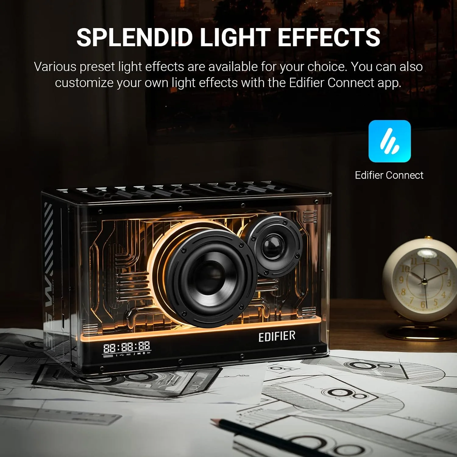 Edifier QD35 Tabletop Bluetooth Speakers, Splendid Light Effects, Black