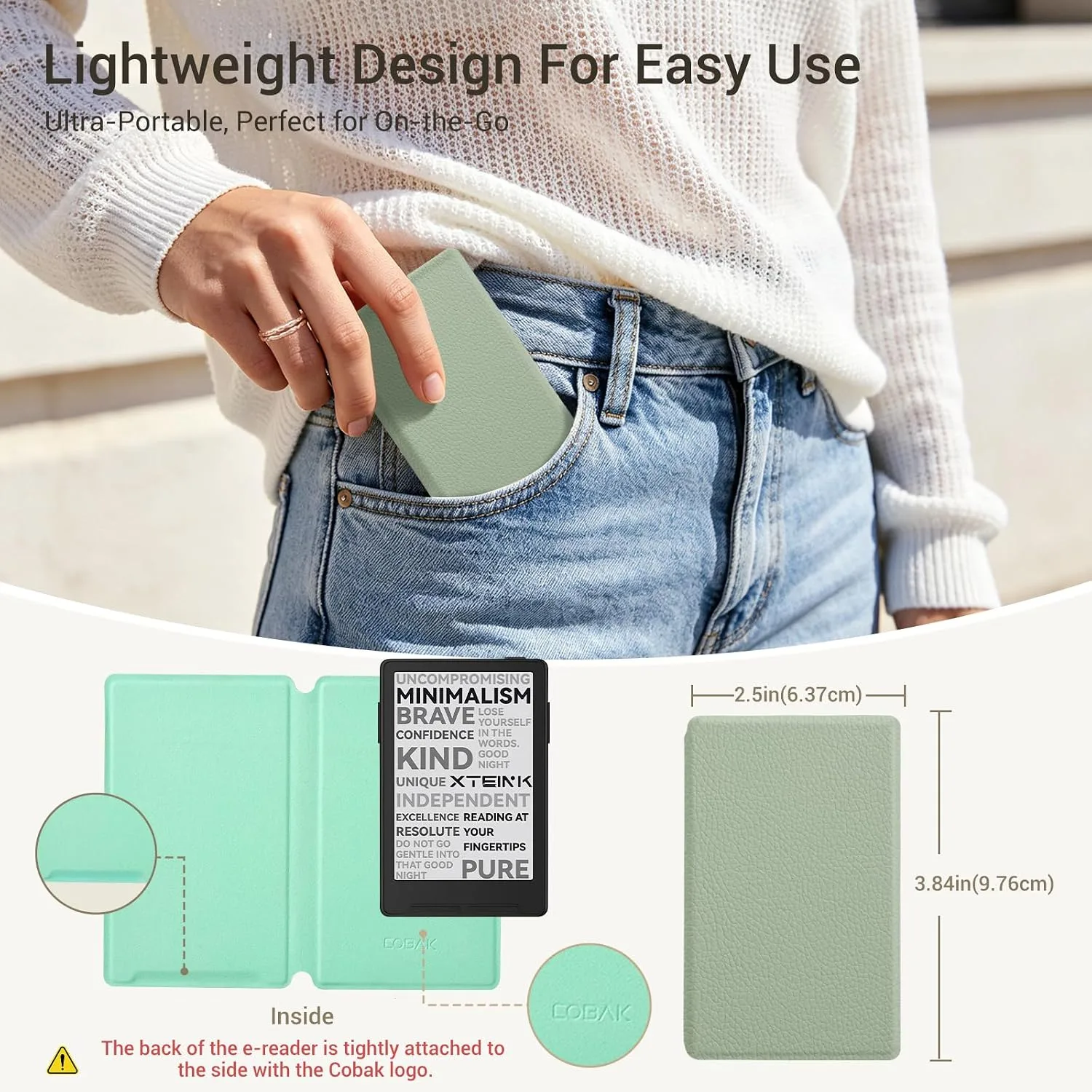 CoBak Magnetic Case for XTEINK X3 eBook Reader, 3.7" Ultra-Lightweight PU Leather Cover(Sage Green)