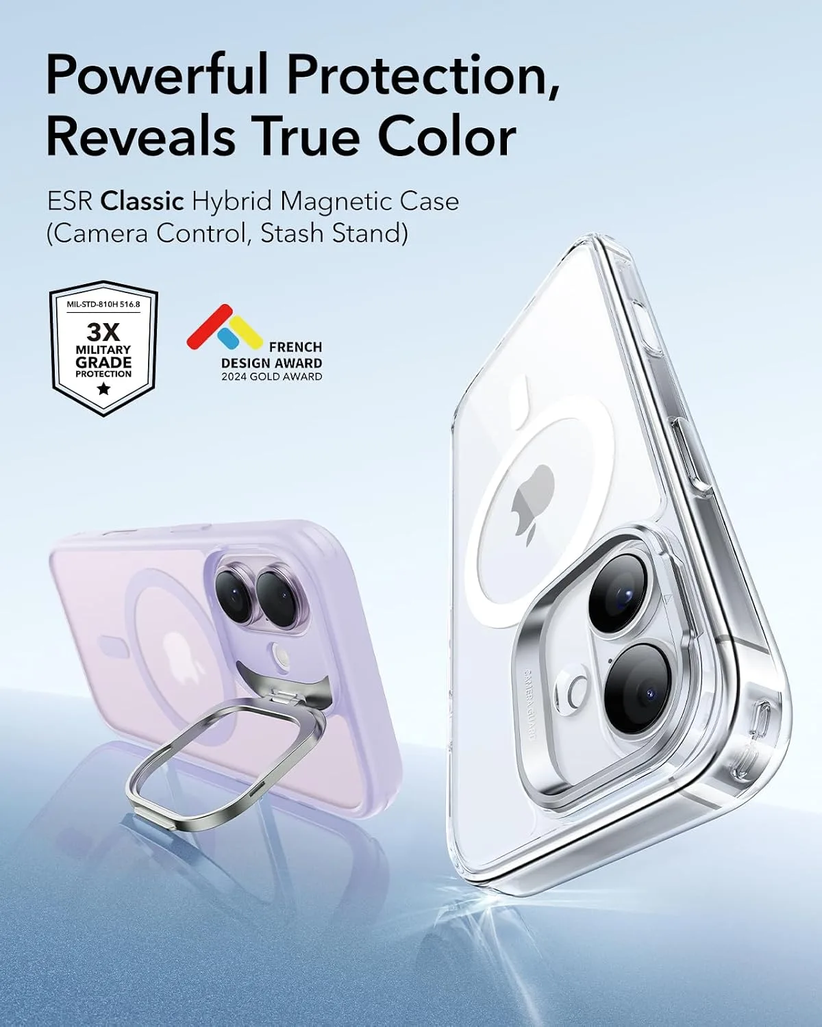 ESR Classic Hybrid for iPhone 17 Case with Flex Stand, Frosted Light Purple