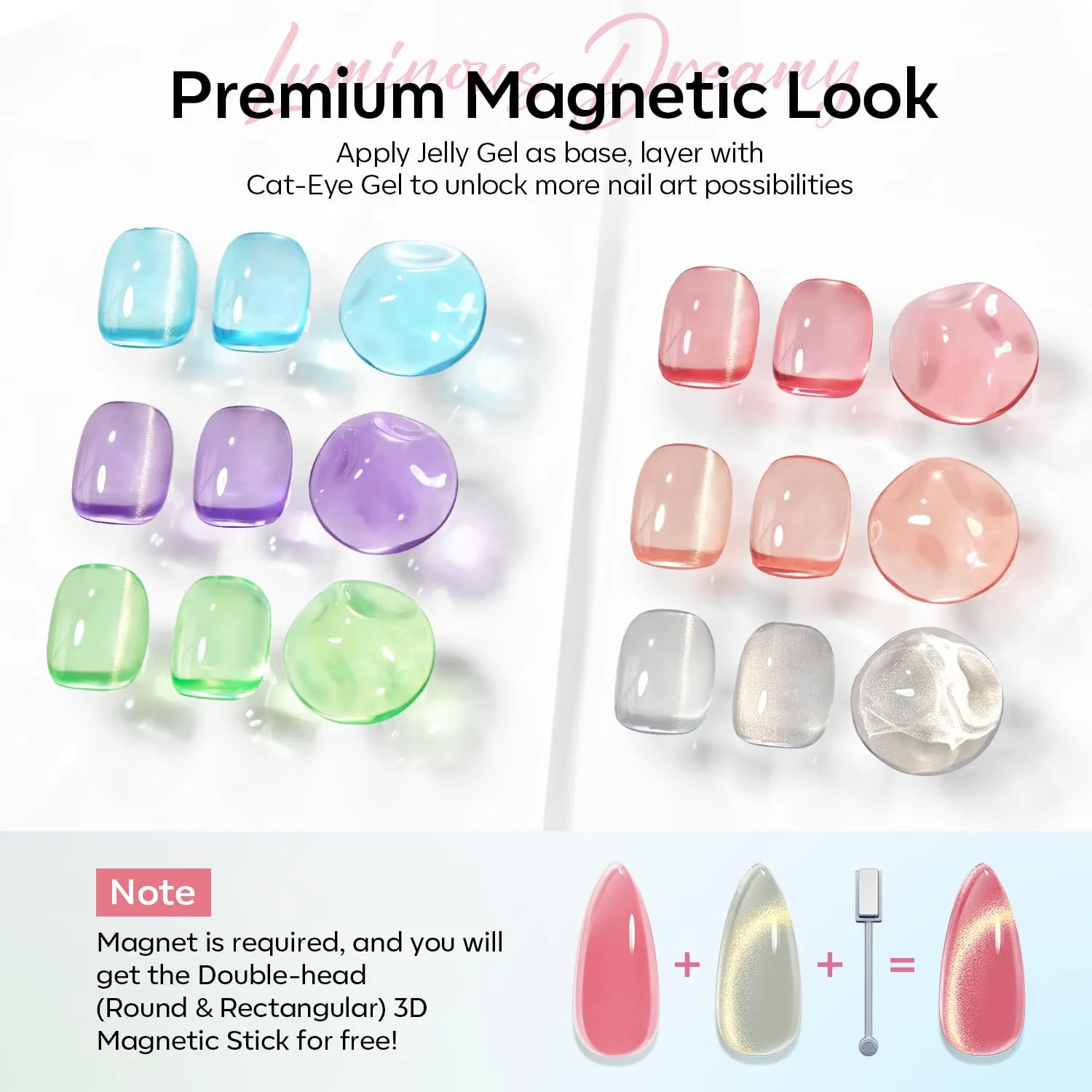 modelones Cat Eye Gel Nail Polish Set Jelly 6Colors Neon Sparkle