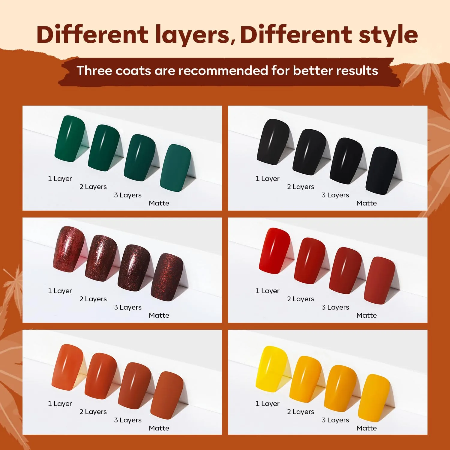 modelones Fall Nail Polish, 6 Colors Orange Black Quick Dry Nail Polish Set