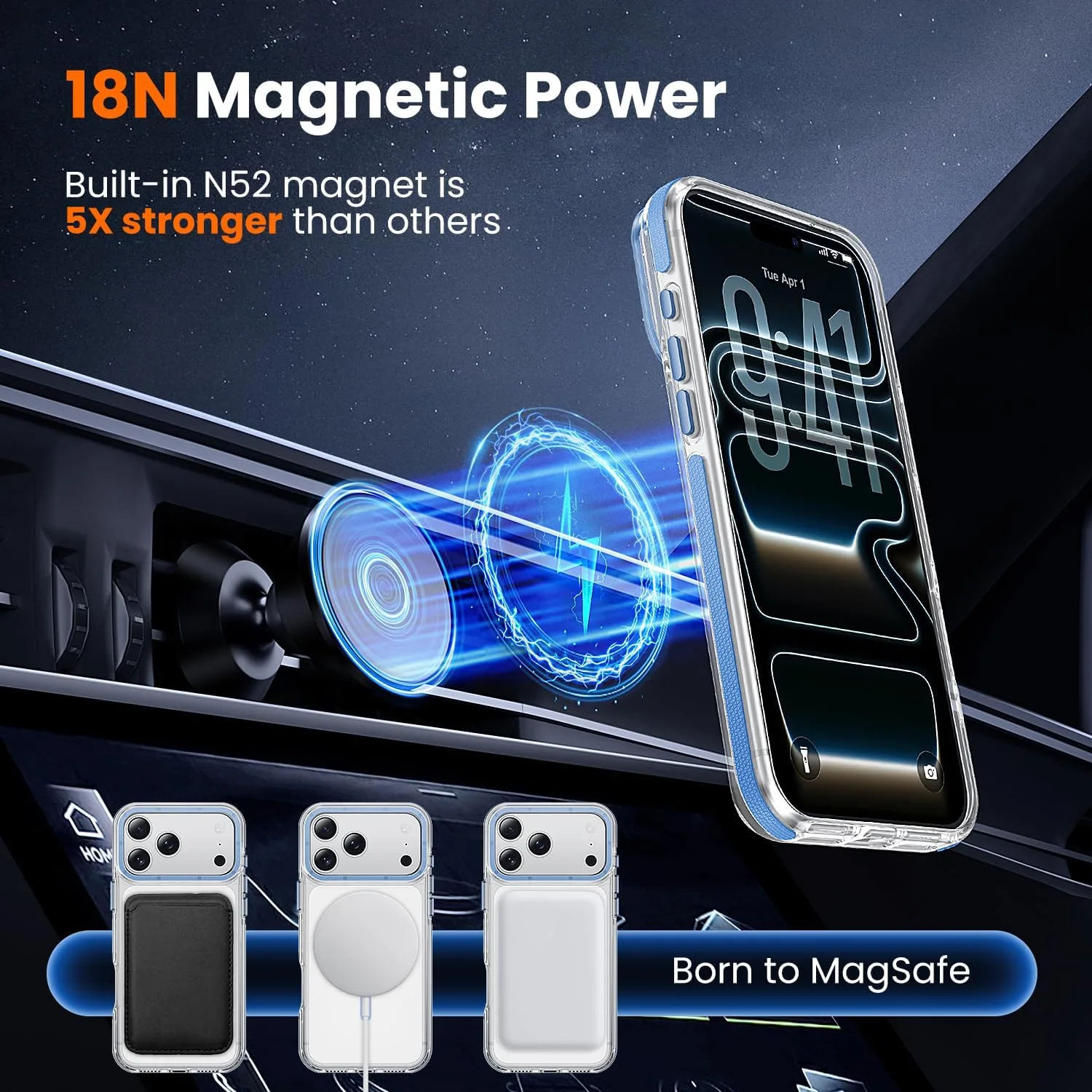 toushion 3-in-1 Clear Case for iPhone 17 Pro Max, Light Blue Shockproof